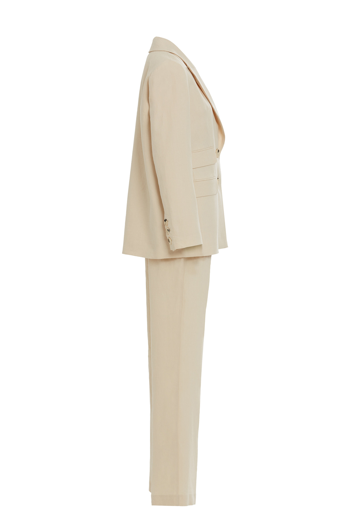 Tek Düğmeli Desenli Ceket Ve Palazzo Pantolonlu Bej Takım