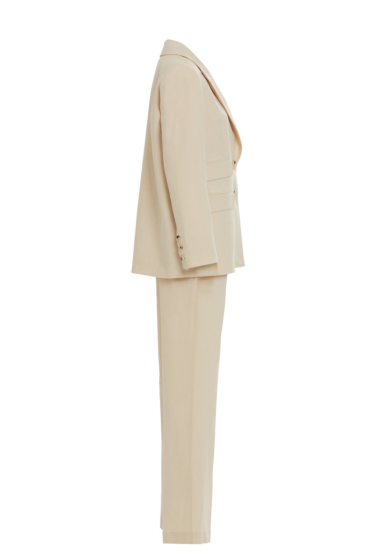 Tek Düğmeli Desenli Ceket Ve Palazzo Pantolonlu Bej Takım