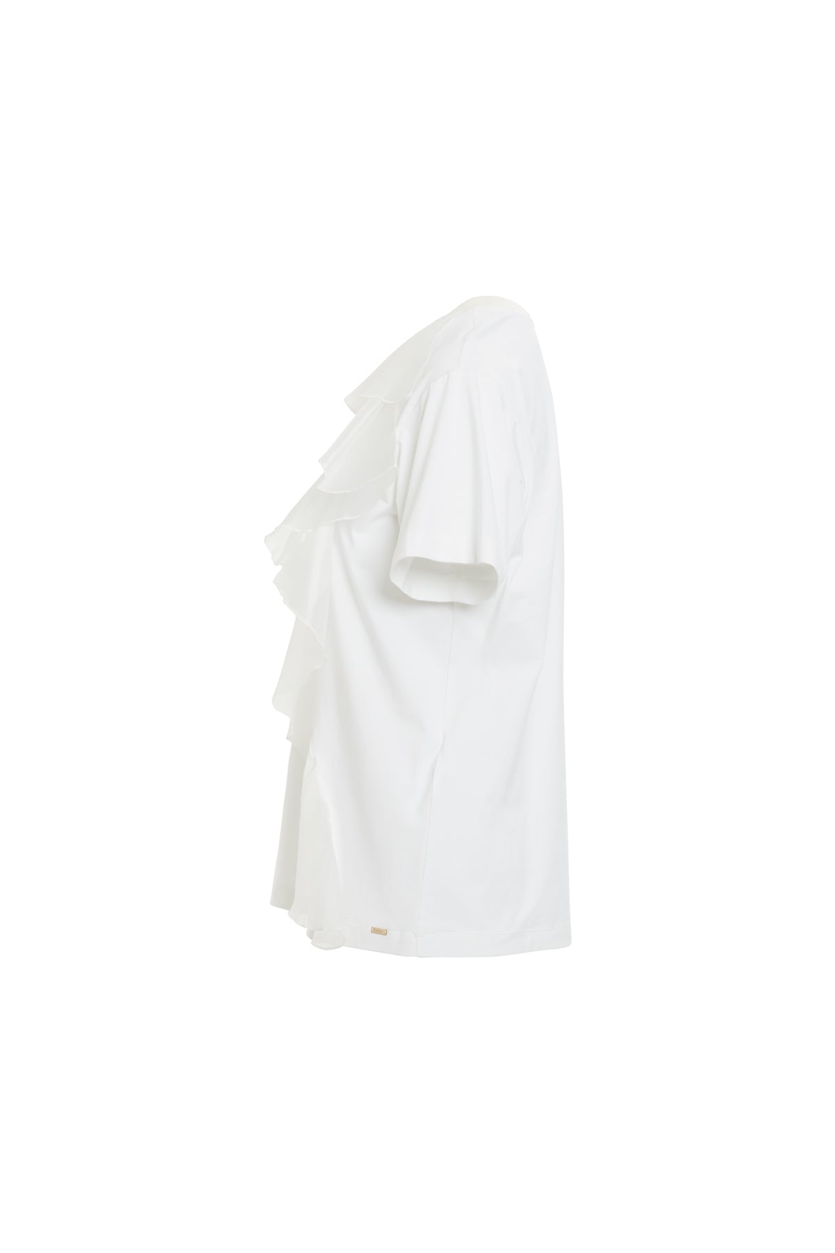 Yuvarlak Yaka Organze Volanlı Kısa Kollu Beyaz T-shirt