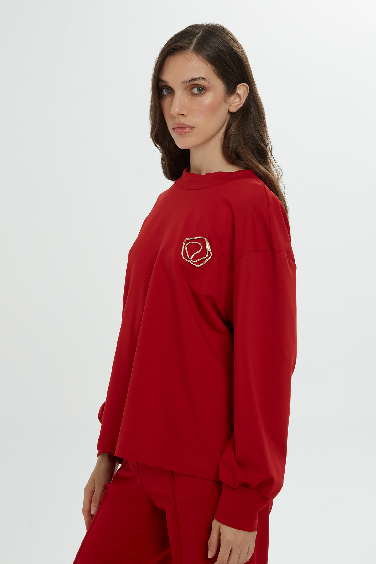 Arkası Düğme Detaylı Kırmızı Eşofman Takımı