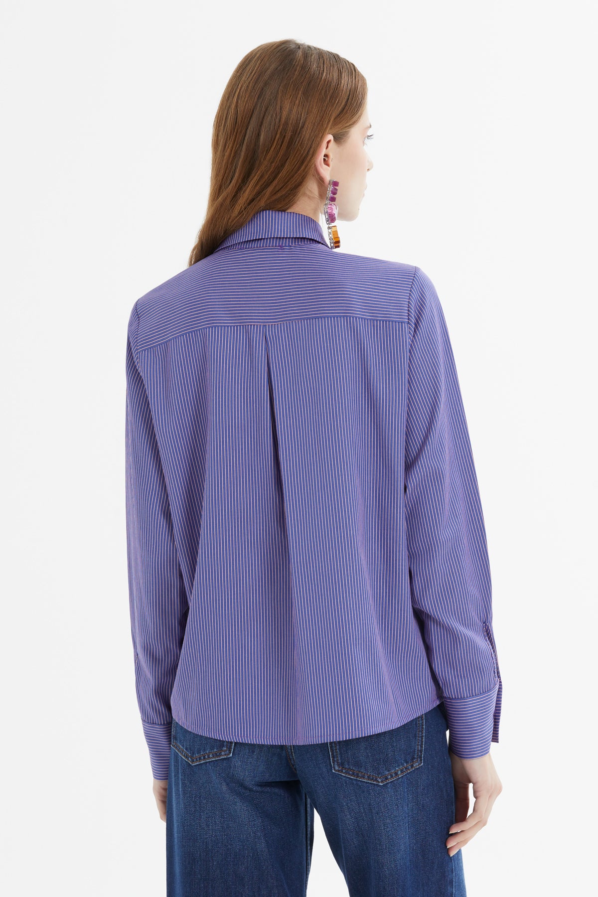 Yakası Fırfır Detaylı Çizgili Poplin Gömlek