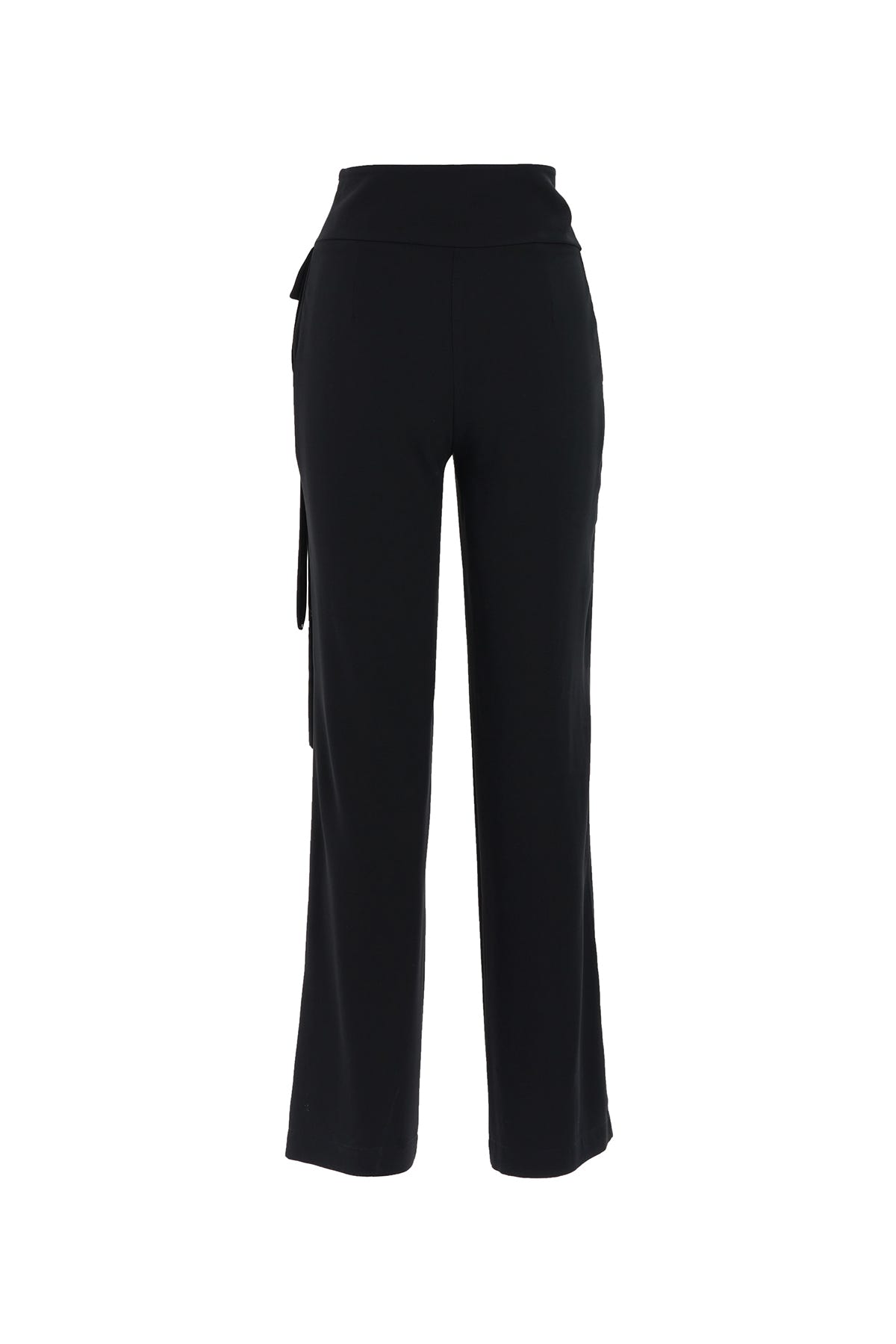 Paçası Düğme Detaylı Siyah Pantolon