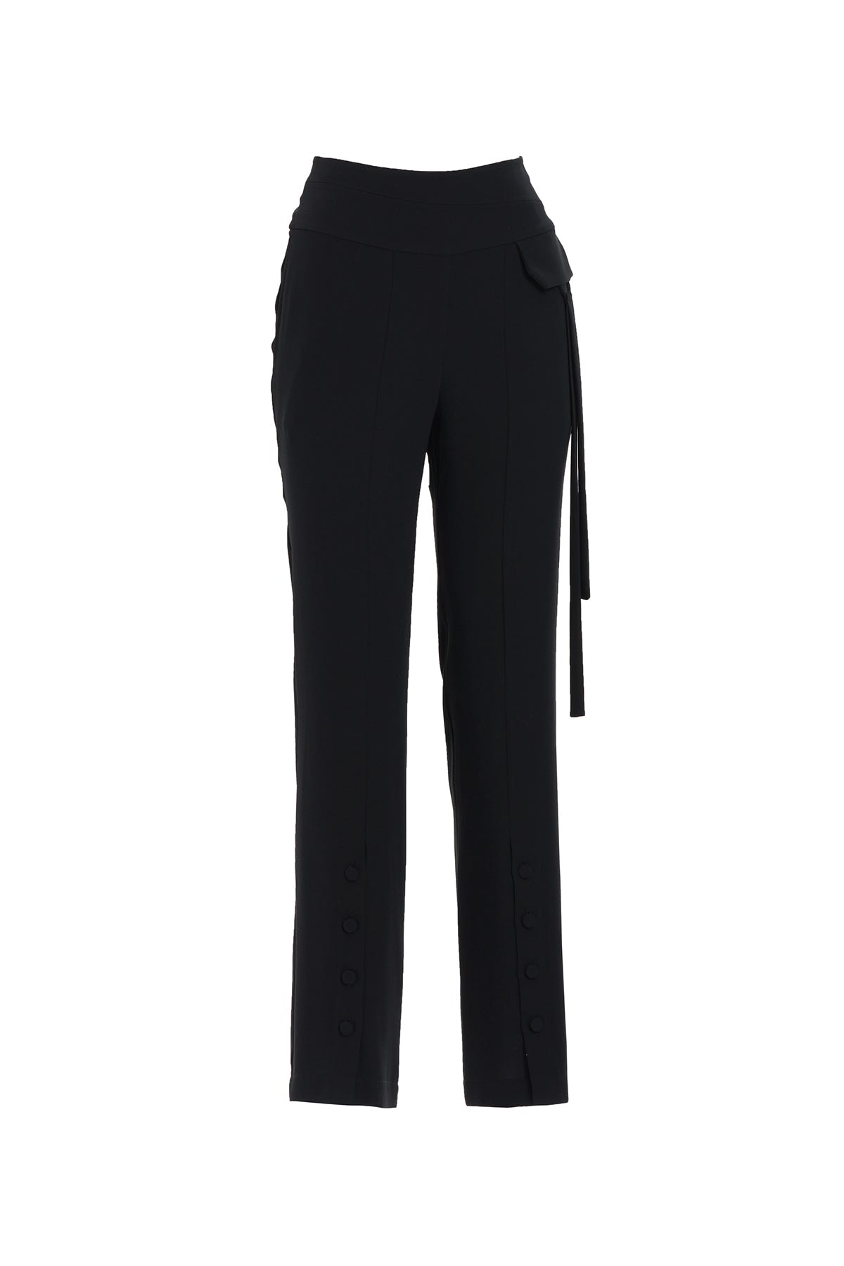 Paçası Düğme Detaylı Siyah Pantolon