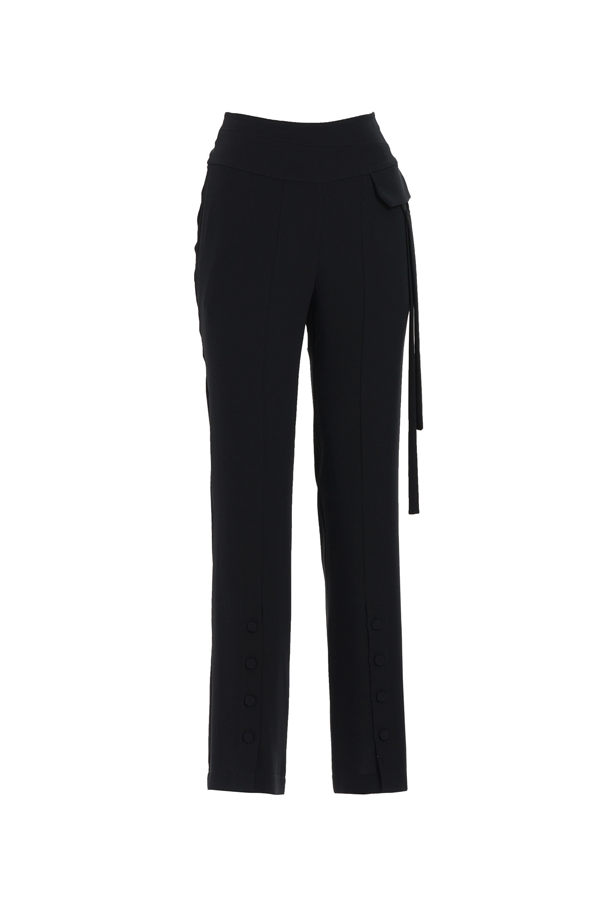 Paçası Düğme Detaylı Siyah Pantolon