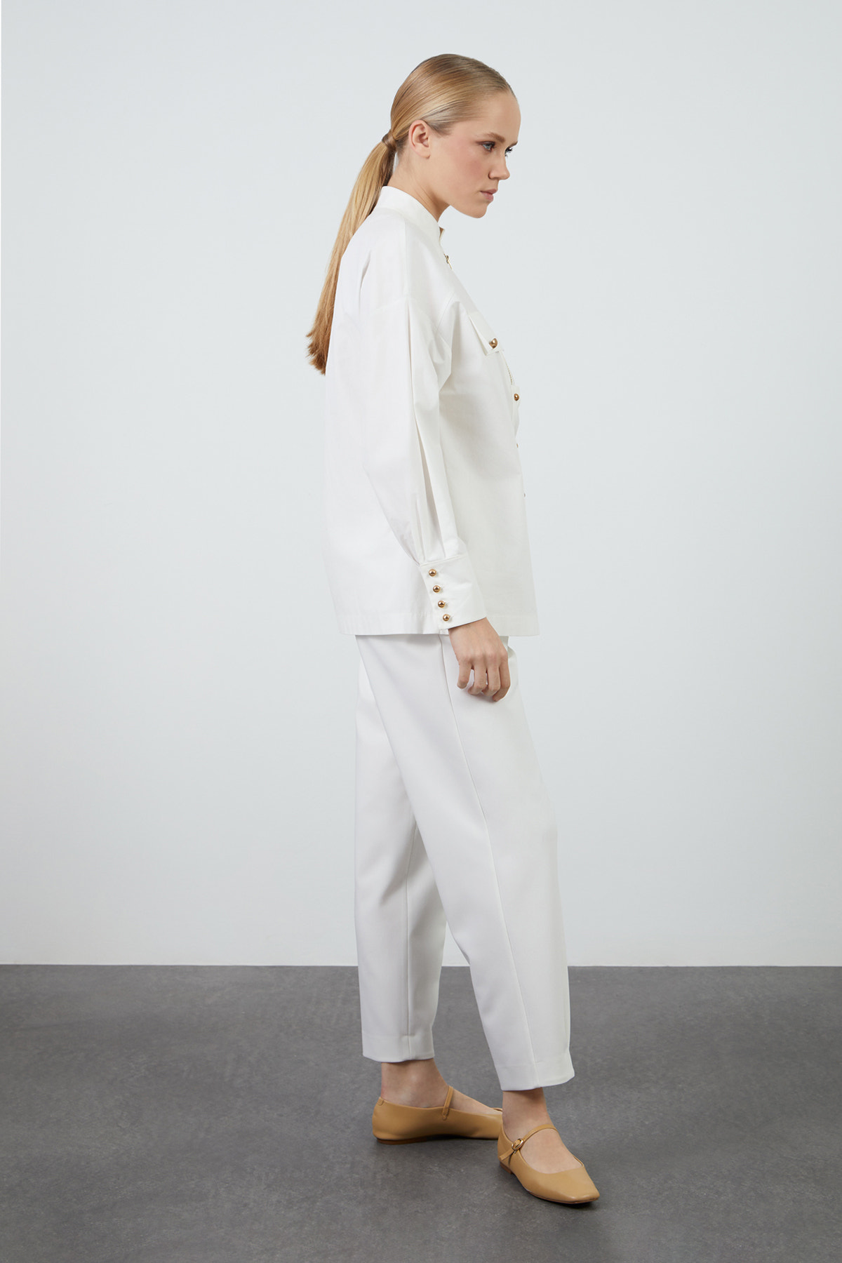 Fermuar Ve Düğme Detaylı Önü Baskılı Gömlek