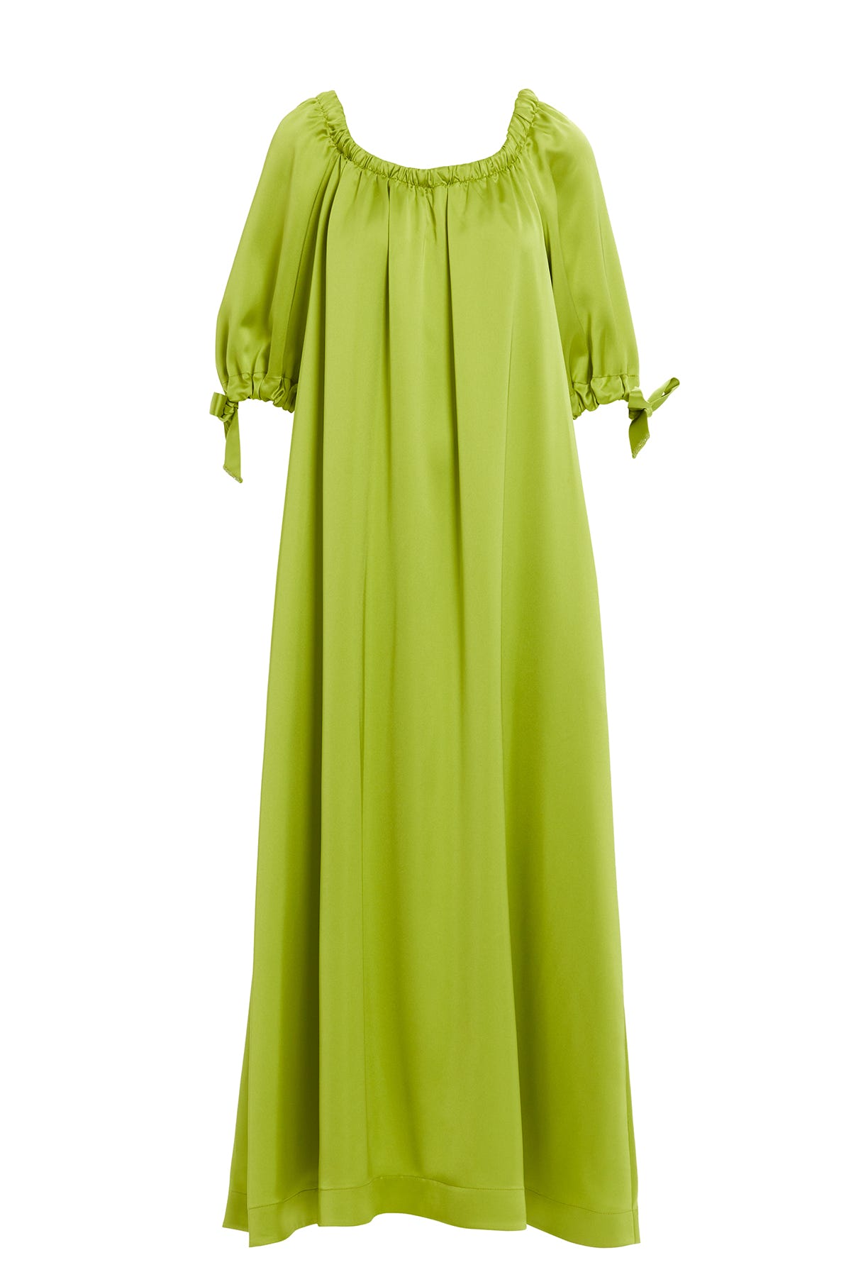 Yakası Lastikli Boncuk İşlemeli Astarlı Maxi Elbise