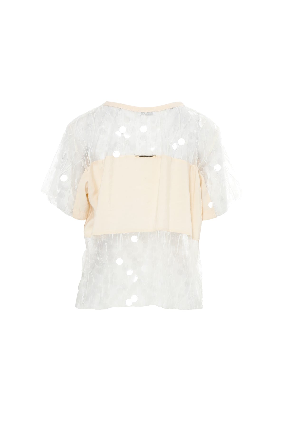 Payetli Transparan Detaylı İşlemeli Bej Bluz