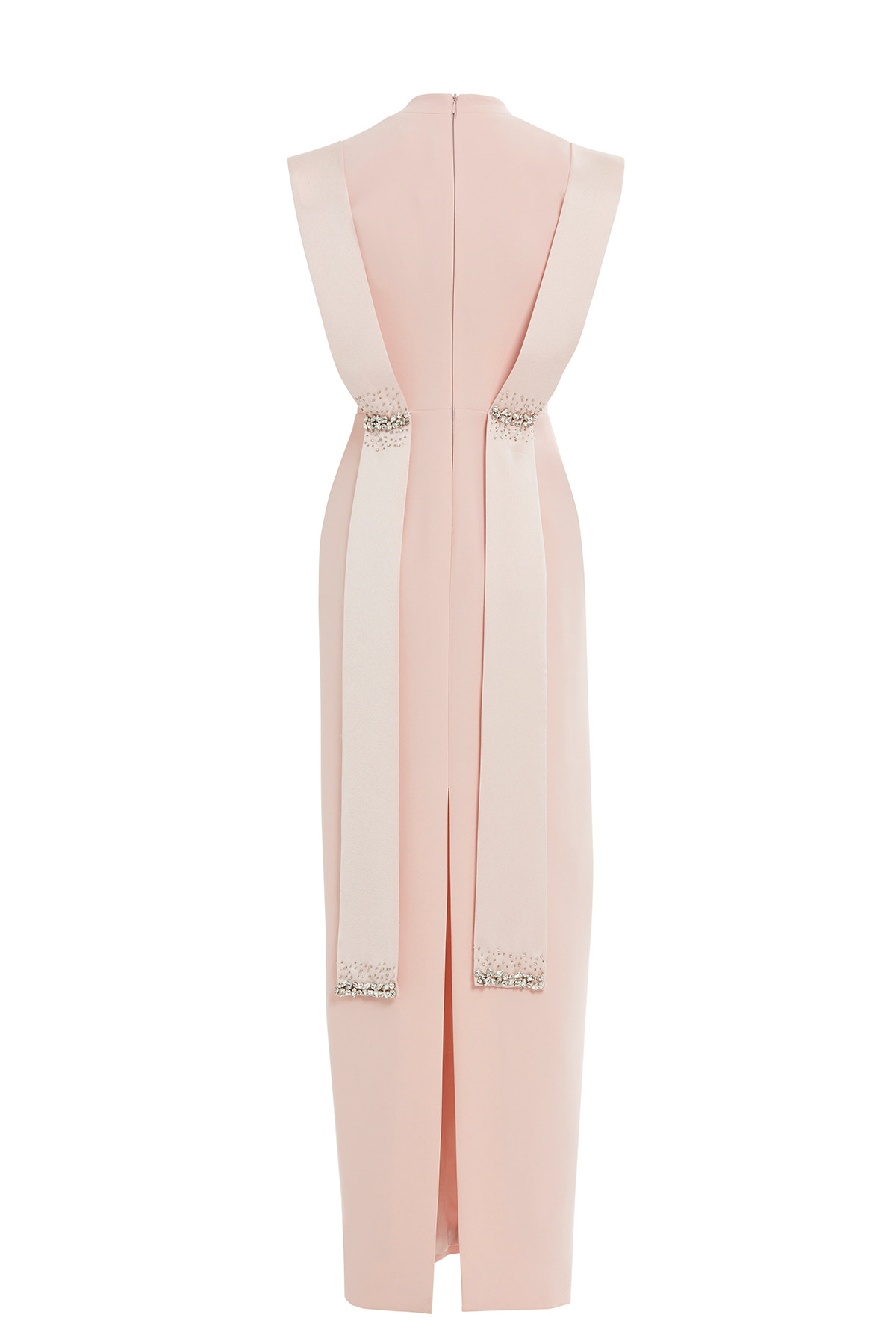 Dantel Detaylı Seyyar Kuşaklı Pembe Uzun Elbise