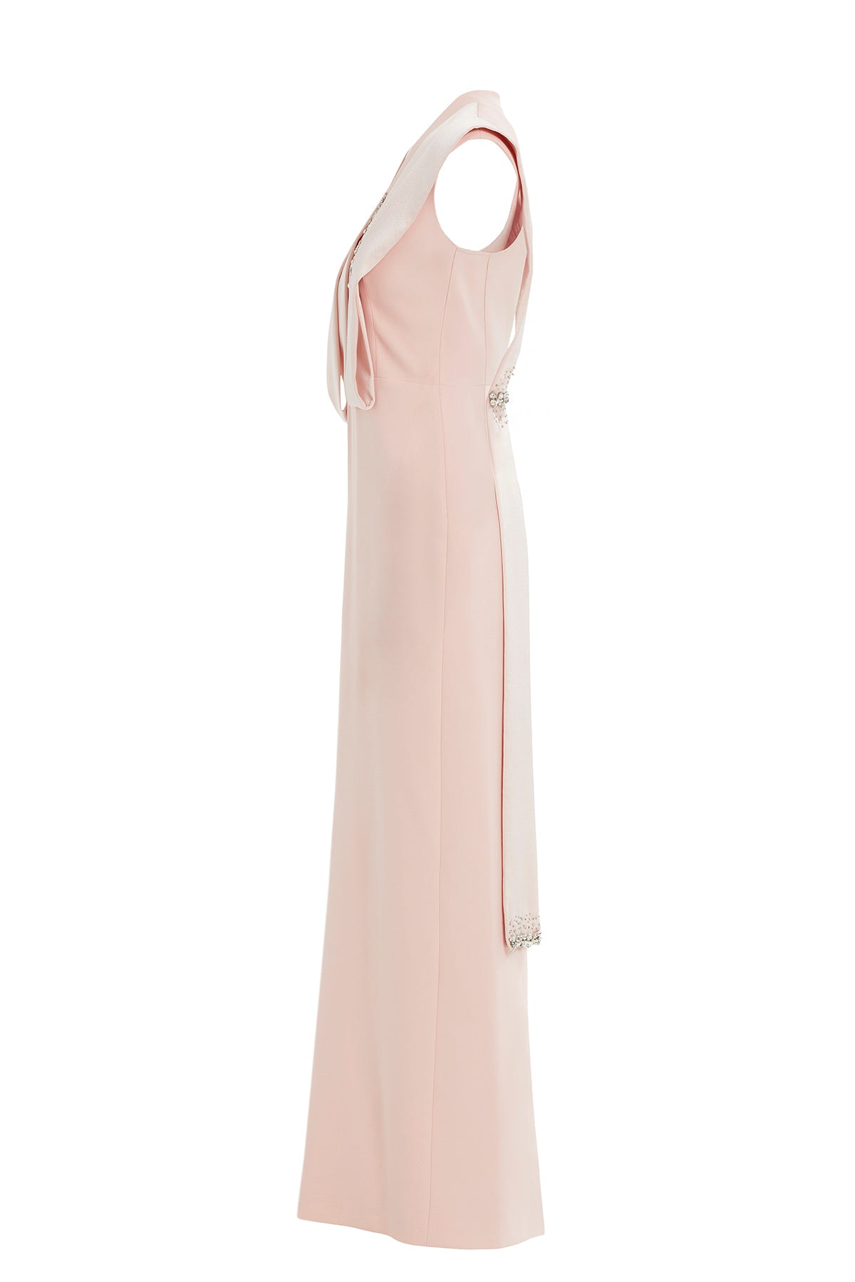 Dantel Detaylı Seyyar Kuşaklı Pembe Uzun Elbise