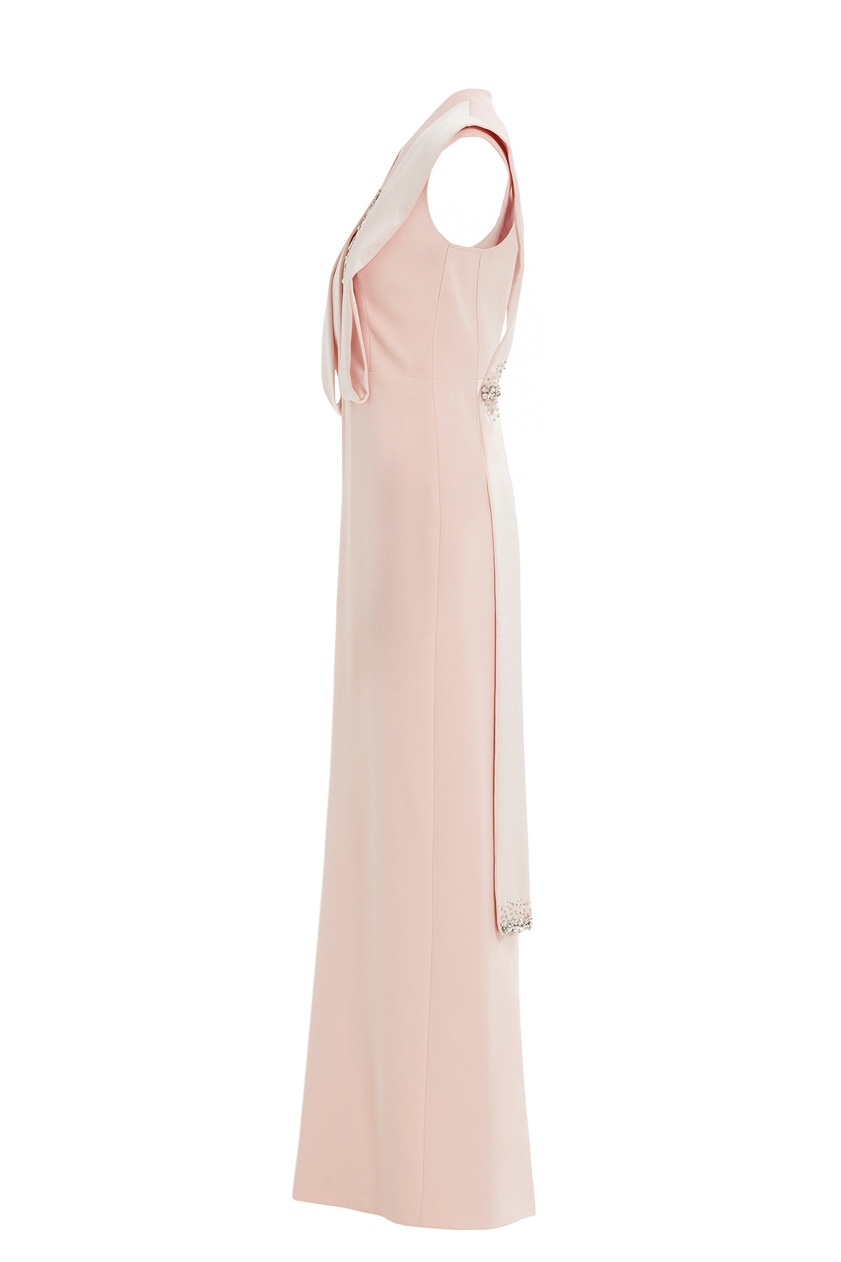 Dantel Detaylı Seyyar Kuşaklı Pembe Uzun Elbise