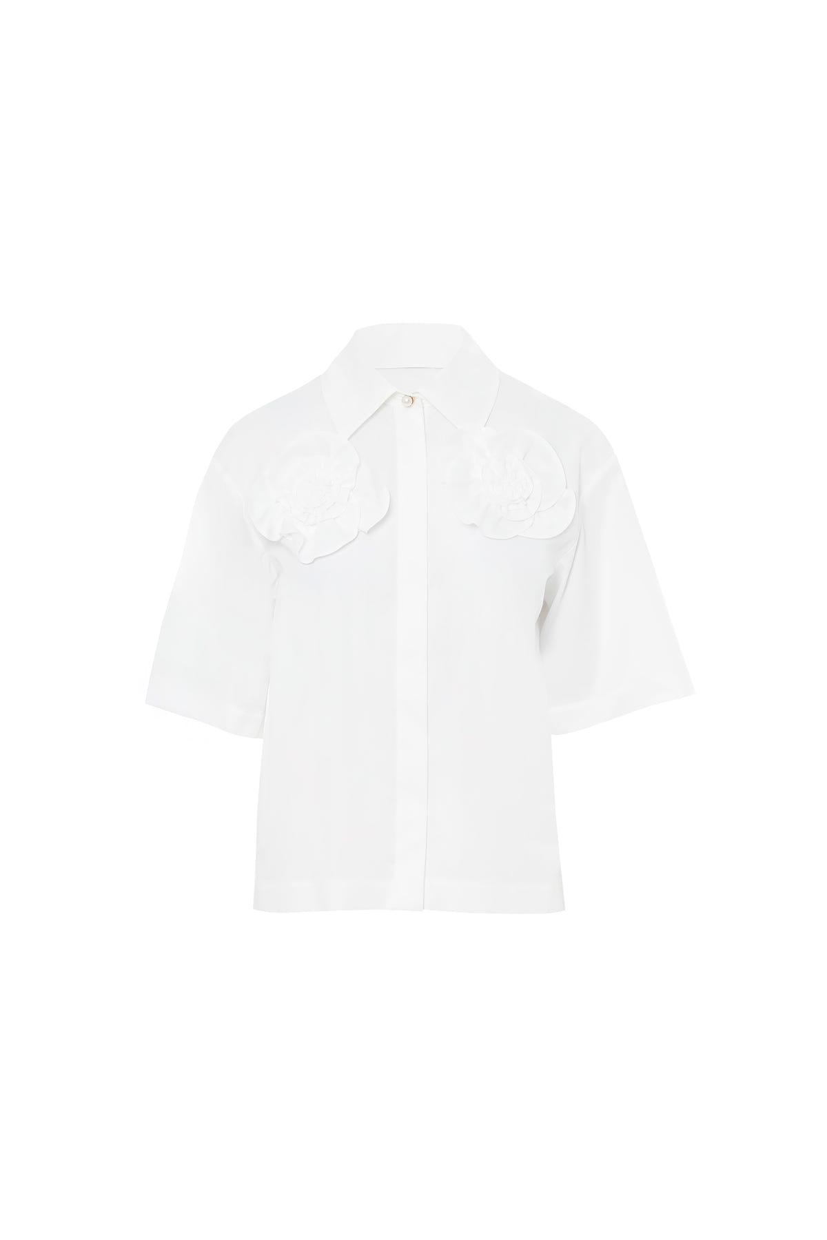 Çiçek Detaylı Beyaz Gömlek