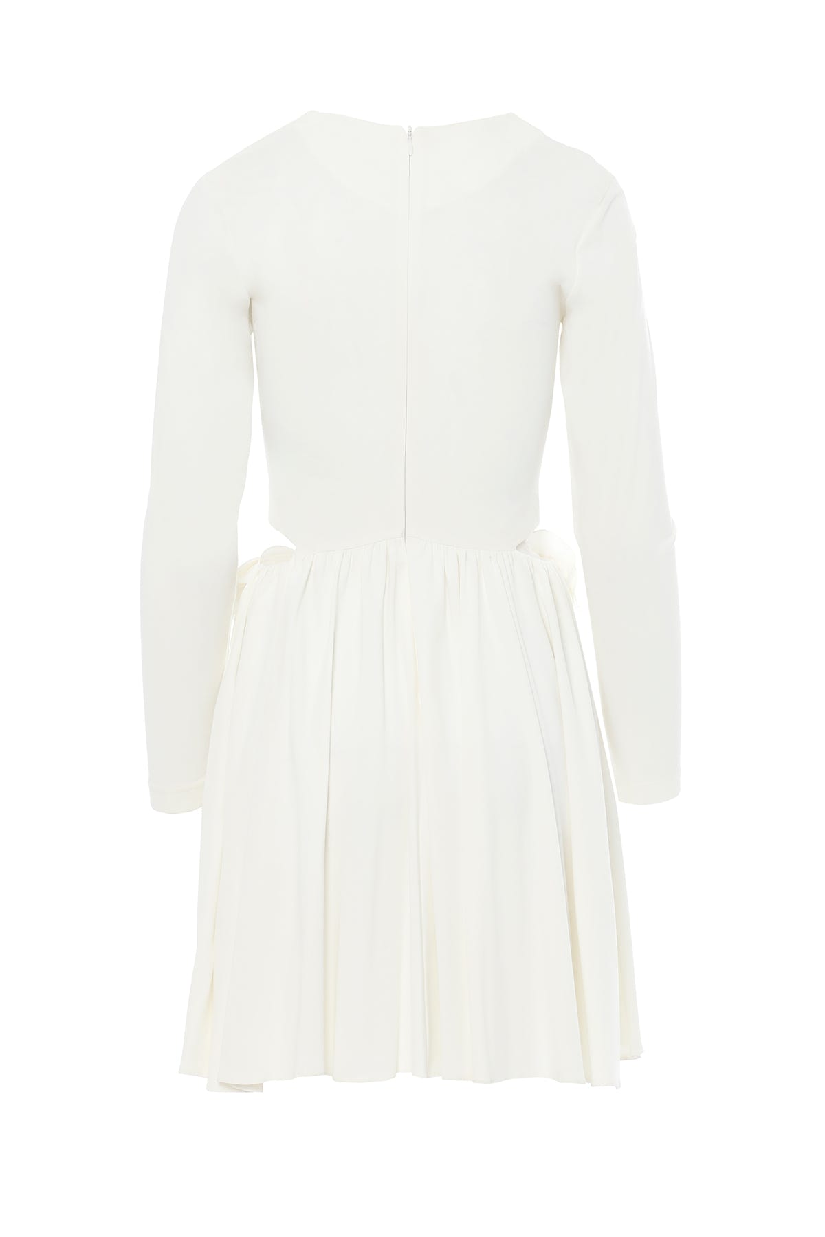 Çiçek Detaylı Beli Pencereli Beyaz Mini Elbise