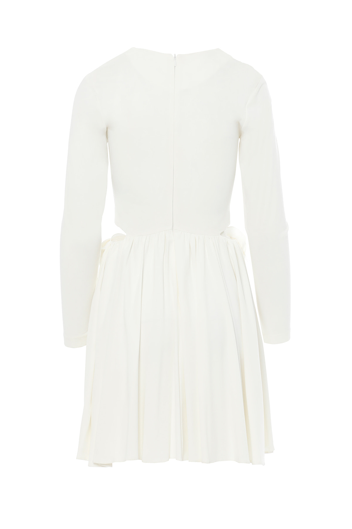 Çiçek Detaylı Beli Pencereli Beyaz Mini Elbise