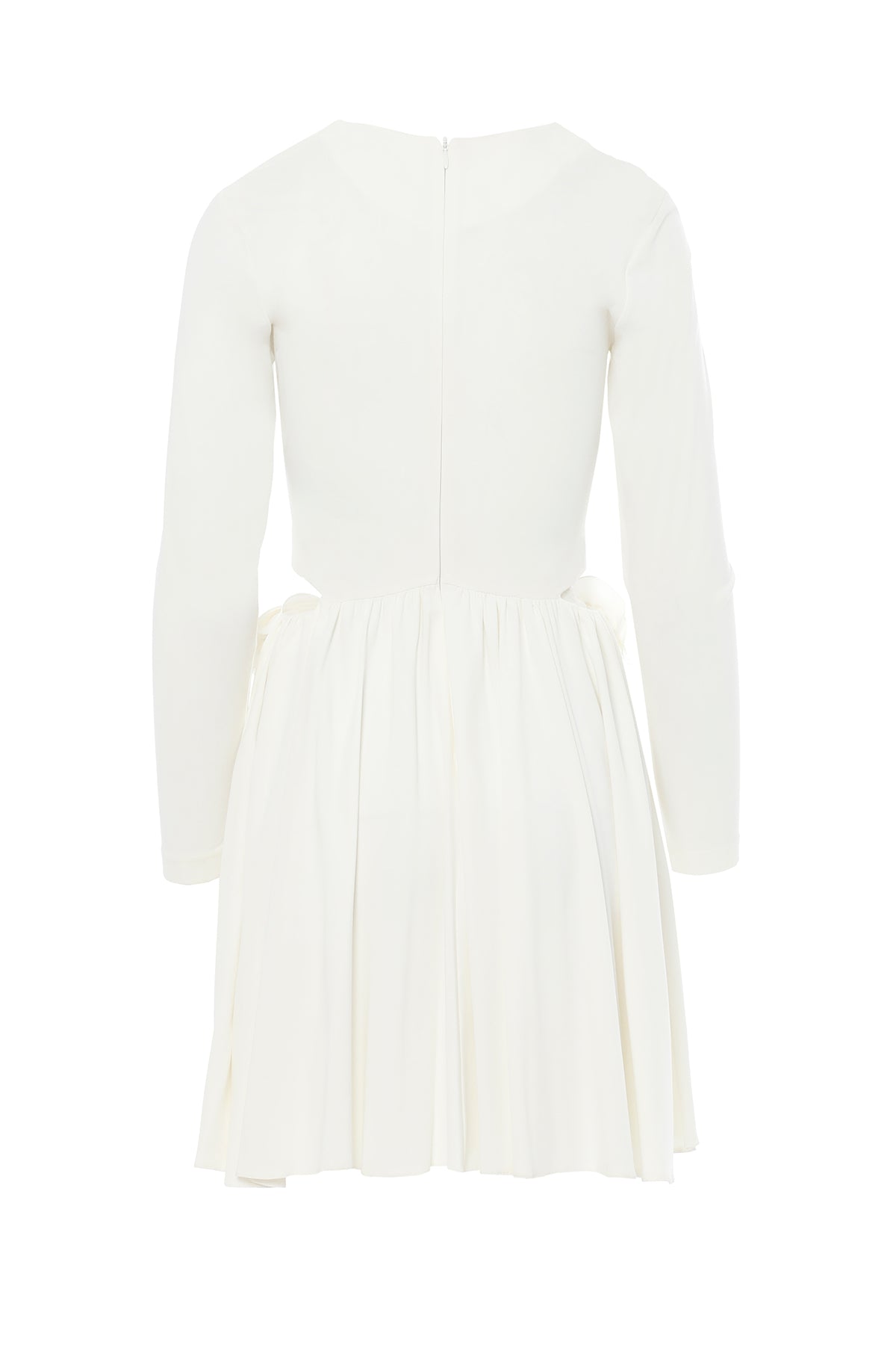 Çiçek Detaylı Beli Pencereli Beyaz Elbise