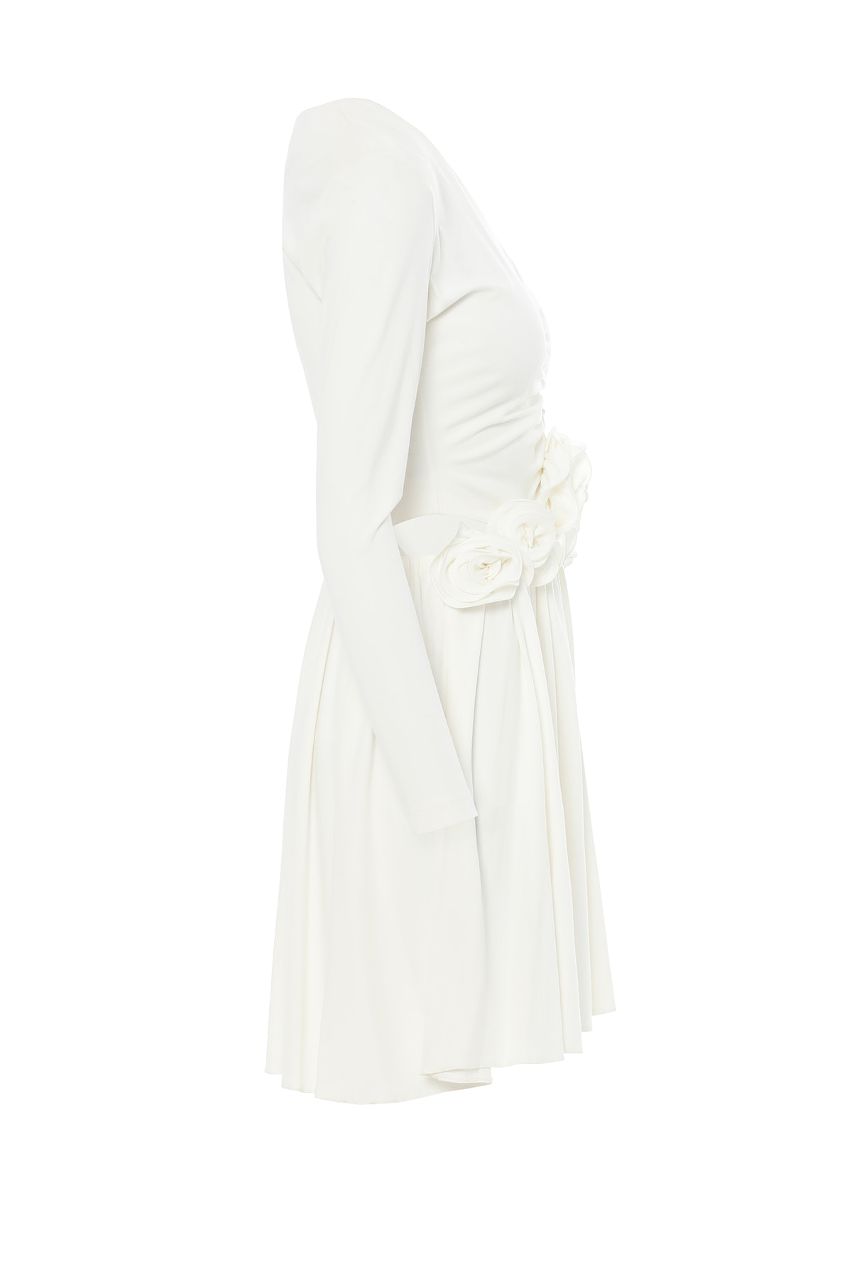 Çiçek Detaylı Beli Pencereli Beyaz Mini Elbise