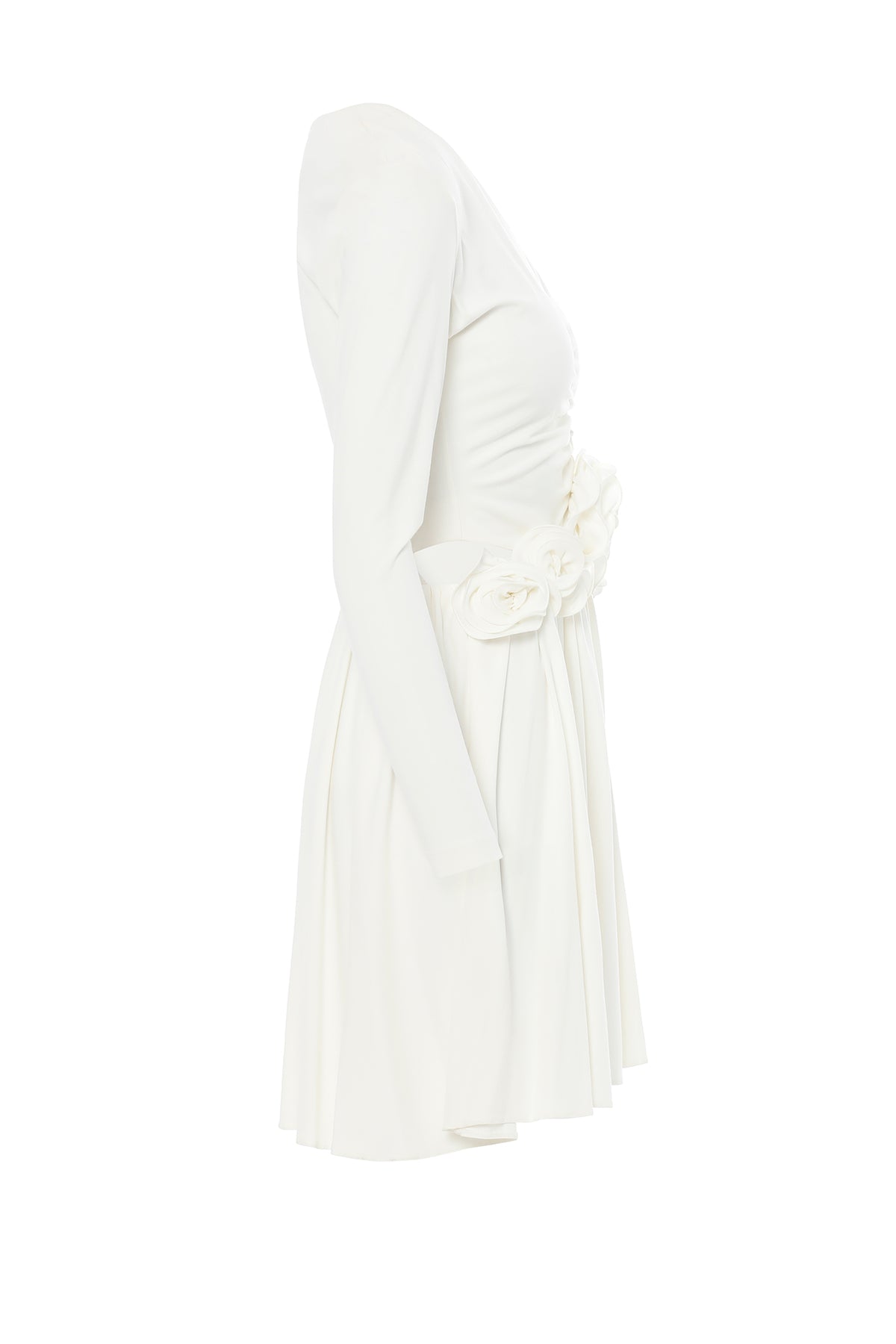 Çiçek Detaylı Beli Pencereli Beyaz Elbise