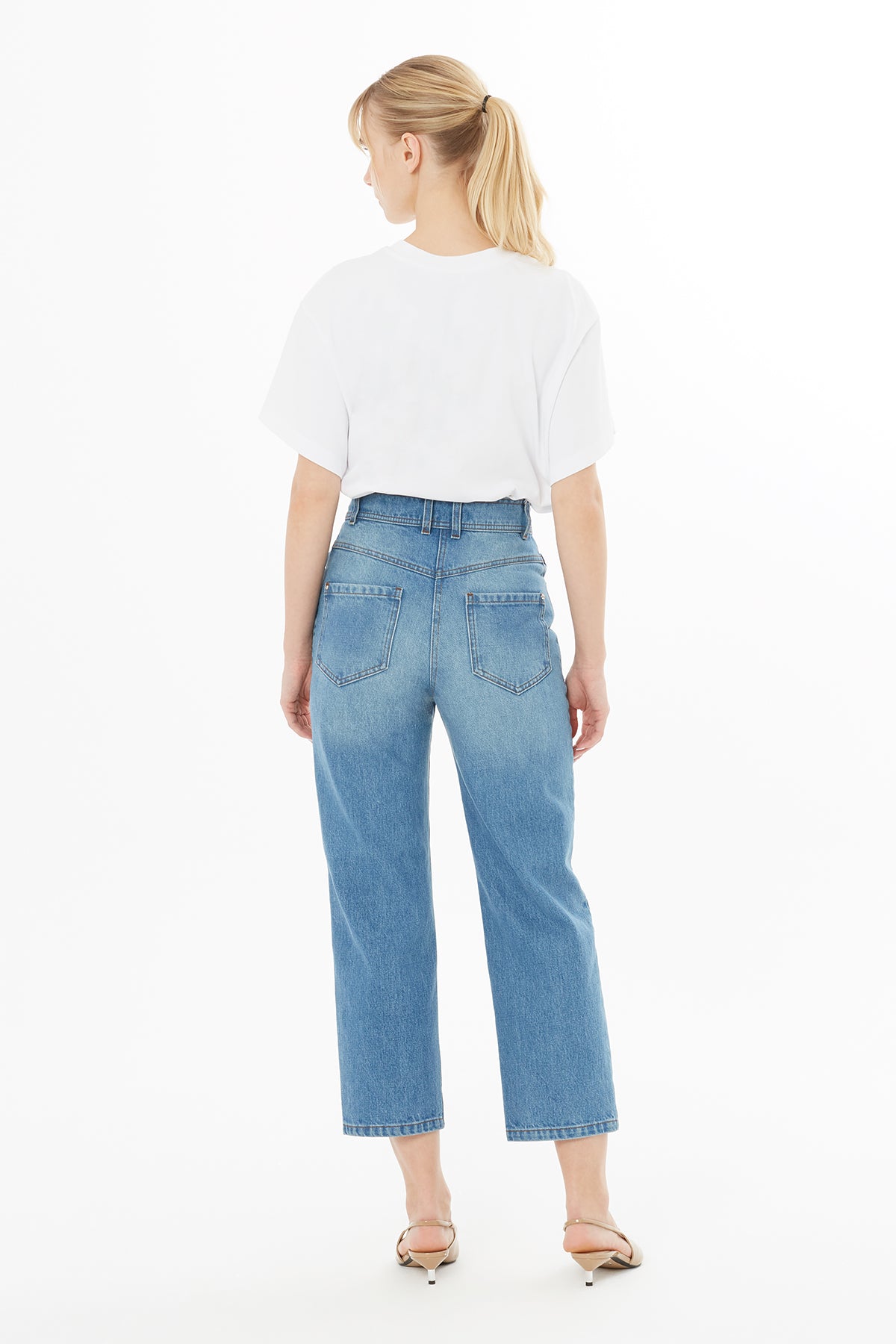 Rivet Detaylı Yüksek Bel Jean Pantolon