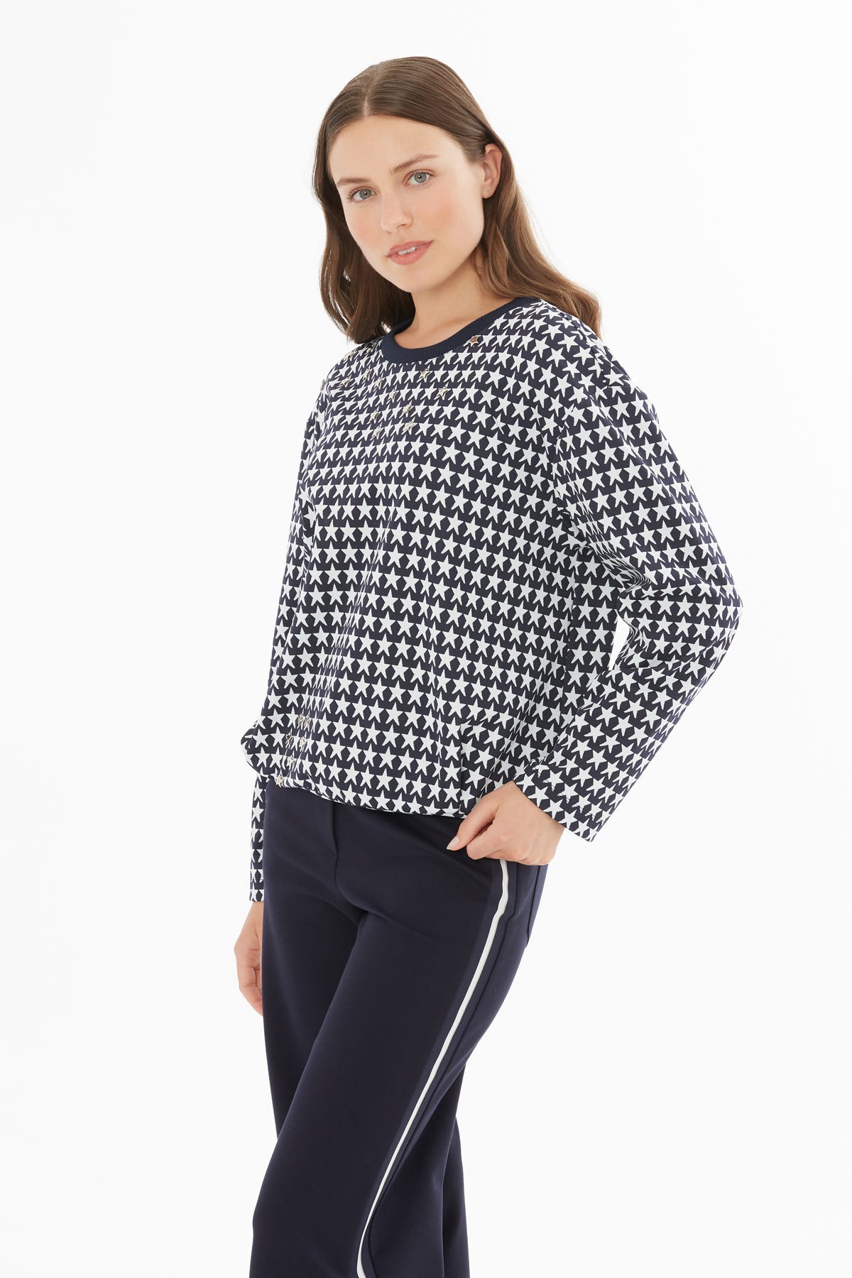 Yıldız Desenli Örme Sweatshirt