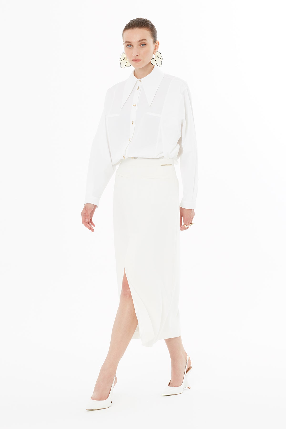 Logo Detaylı Yırtmaçlı Kalem Etek