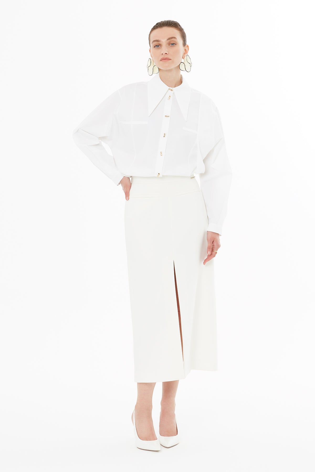 Logo Detaylı Yırtmaçlı Kalem Etek