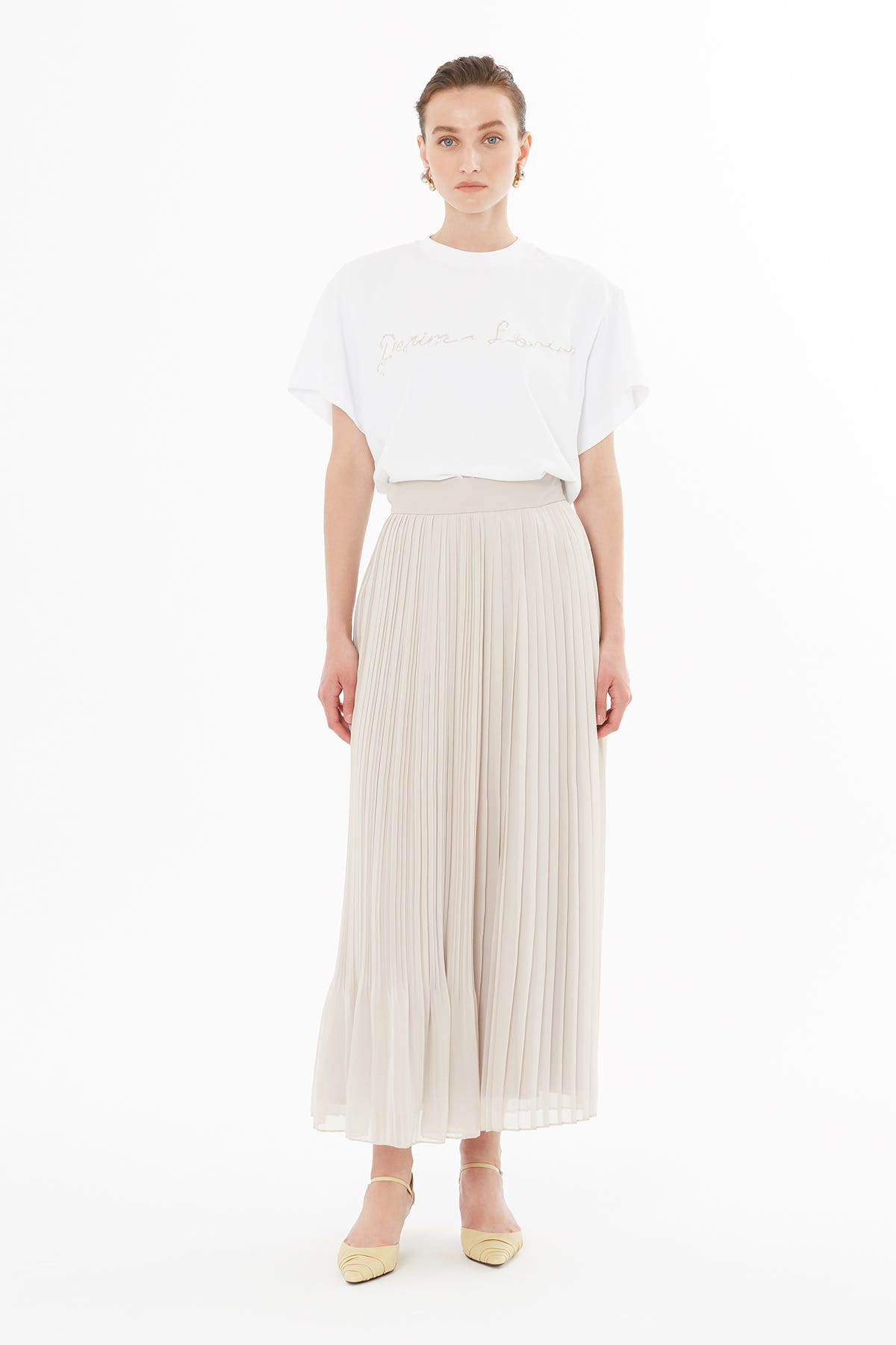 Pilise Detaylı Şifon Etek