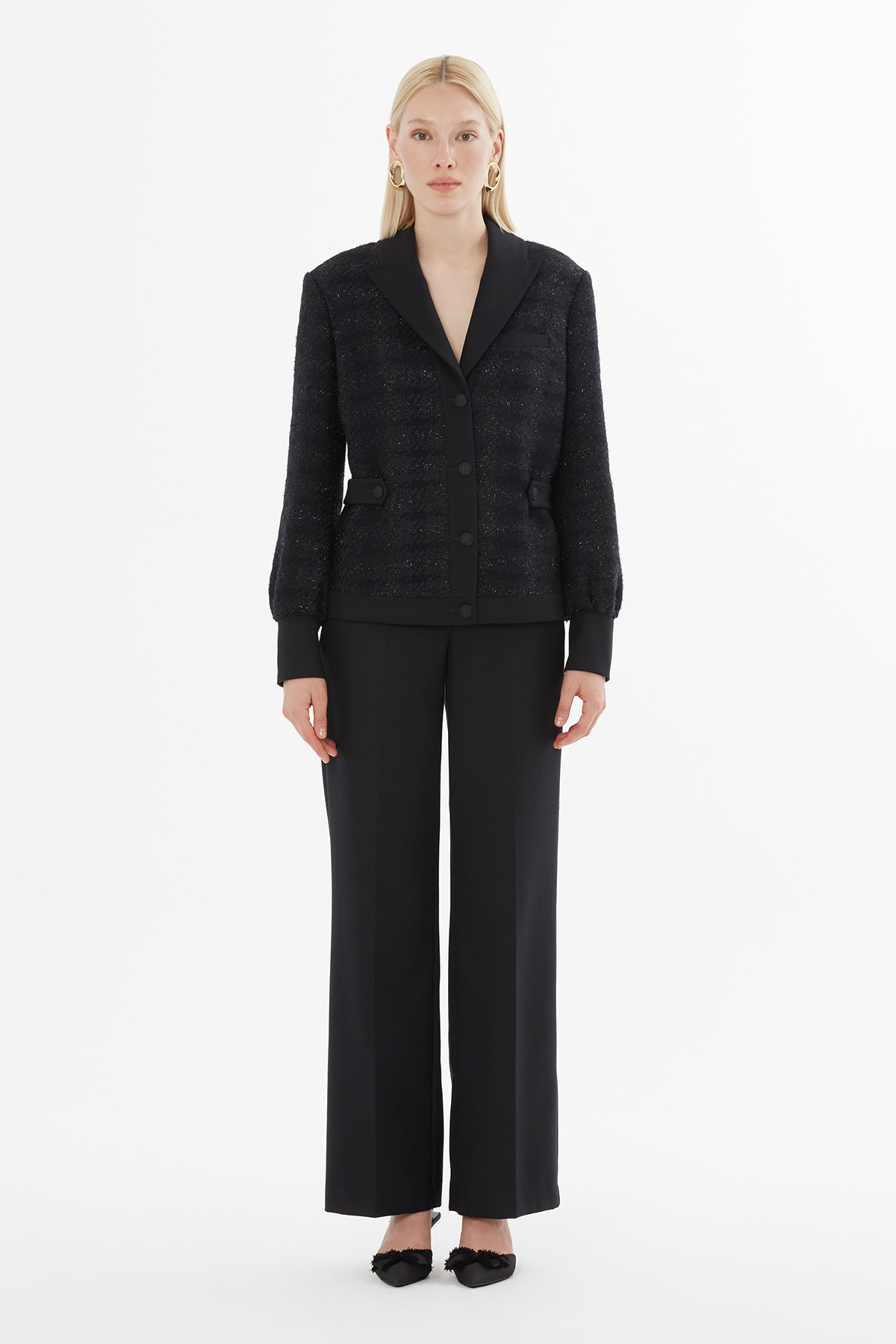 Arma Düğmeli Bol Pantolonlu Takım