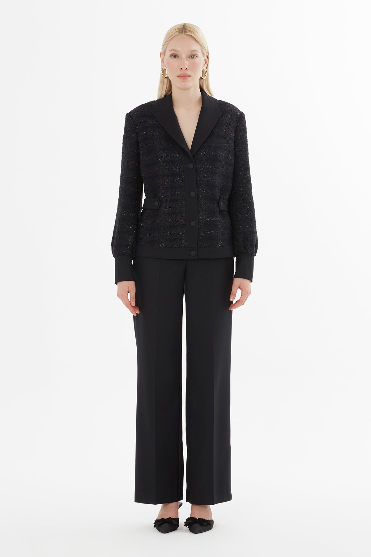 Arma Düğmeli Bol Pantolonlu Takım