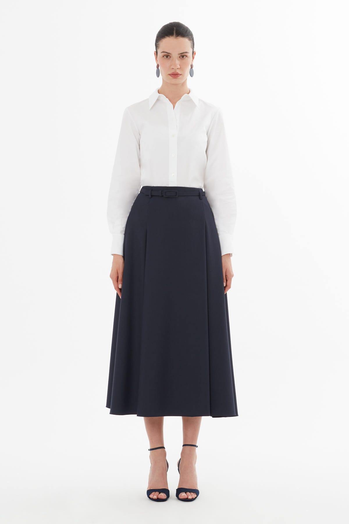 Kemerli Pileli Uzun Etek