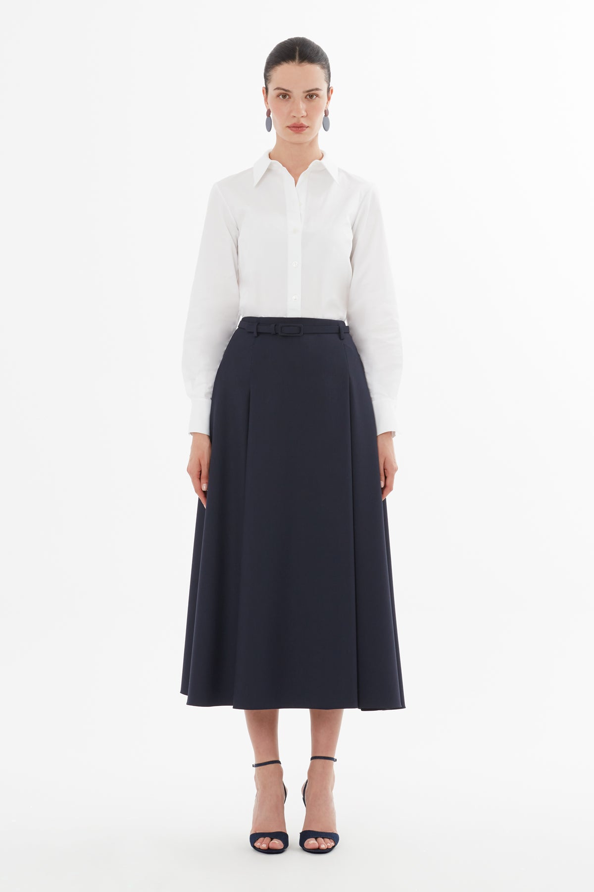 Kemerli Pileli Uzun Etek