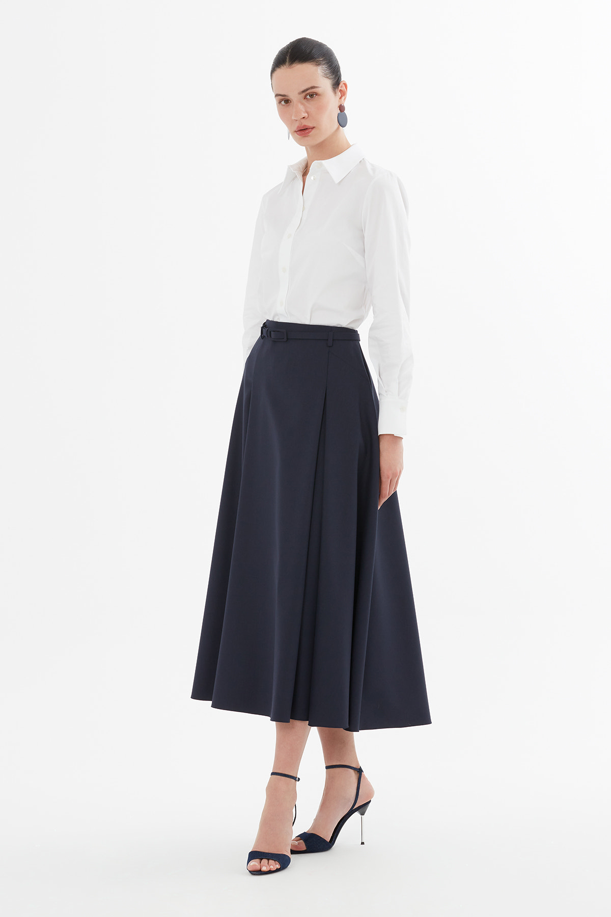 Kemerli Pileli Uzun Etek