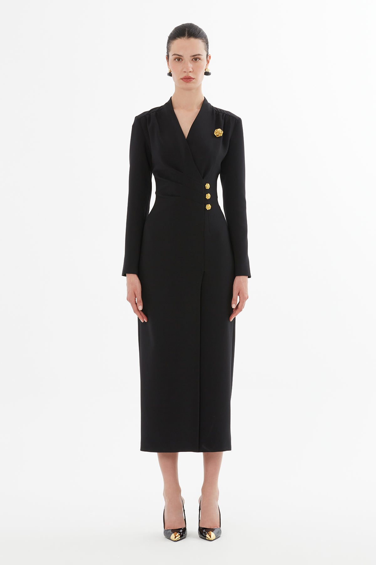 Kruvaze Kapamalı Yırtmaçlı Elbise