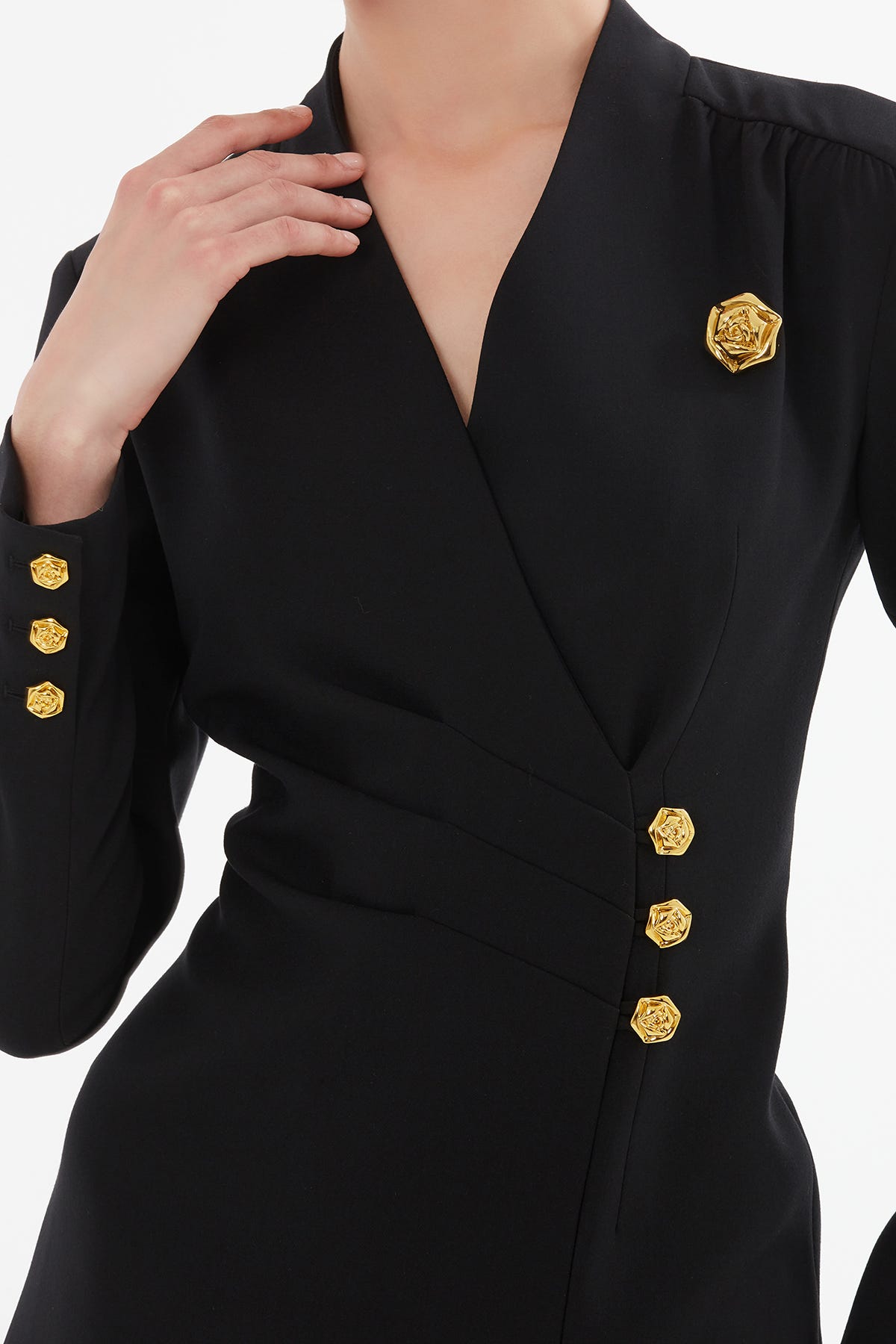 Kruvaze Kapamalı Yırtmaçlı Midi Elbise