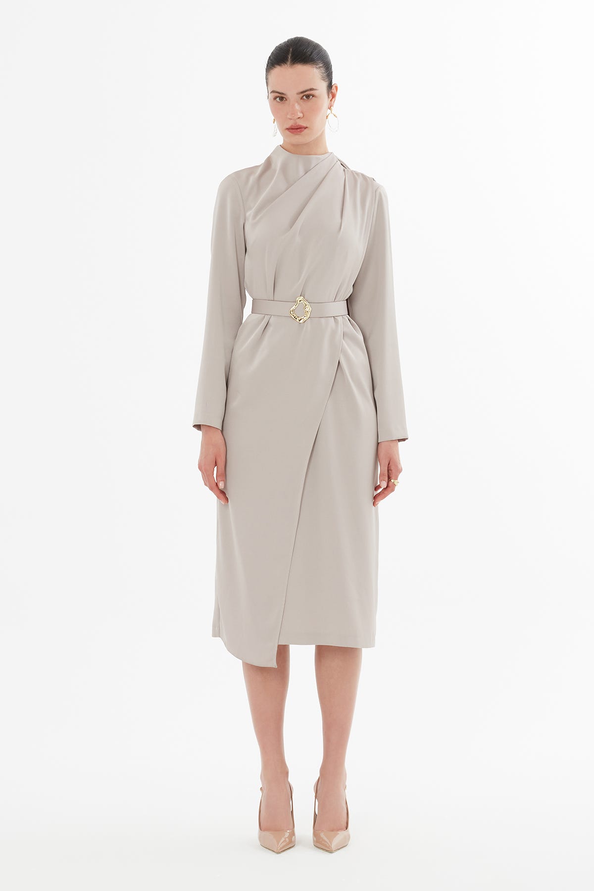 Bolero Görünümlü Kemerli Midi Boy Elbise