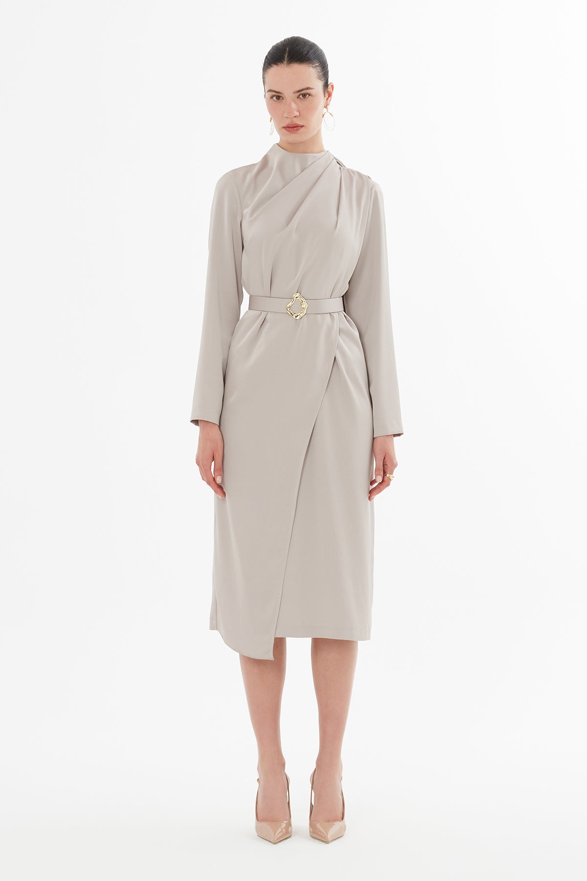 Bolero Görünümlü Kemerli Midi Boy Elbise