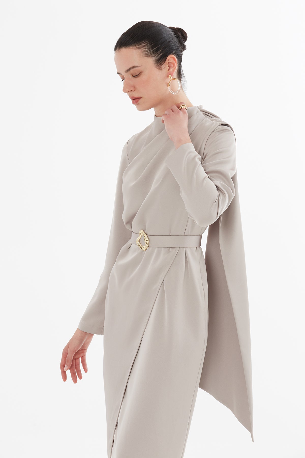 Bolero Görünümlü Kemerli Midi Boy Elbise