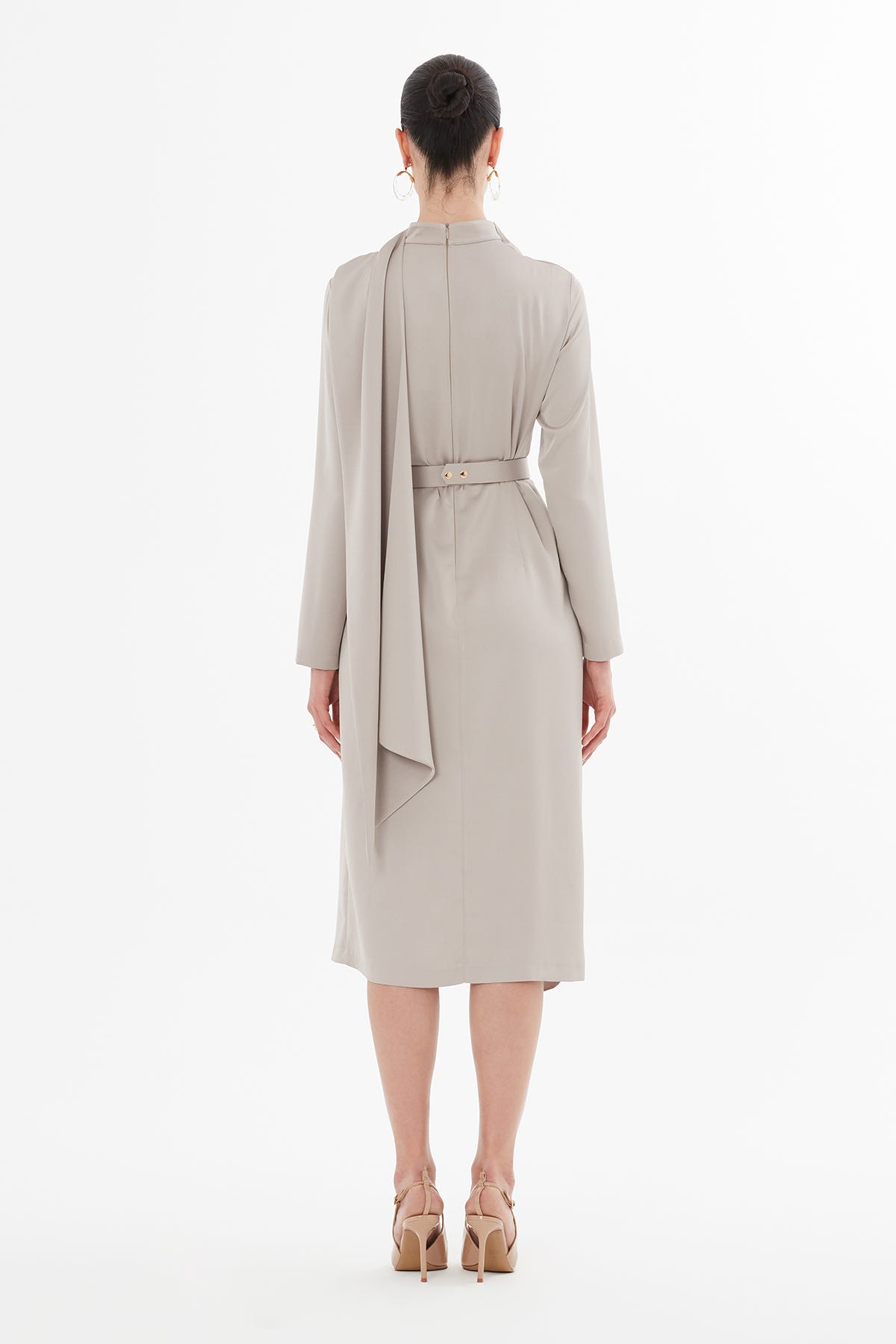 Bolero Görünümlü Kemerli Midi Boy Elbise