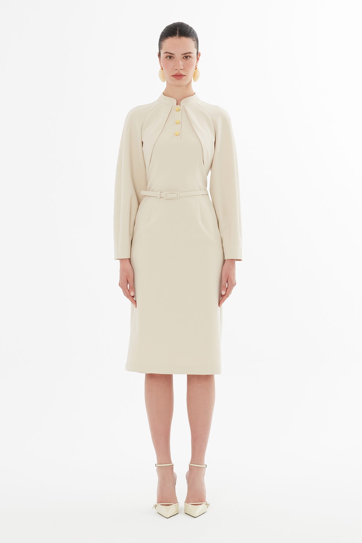 Bolero Görünümlü Kemerli Midi Boy Elbise