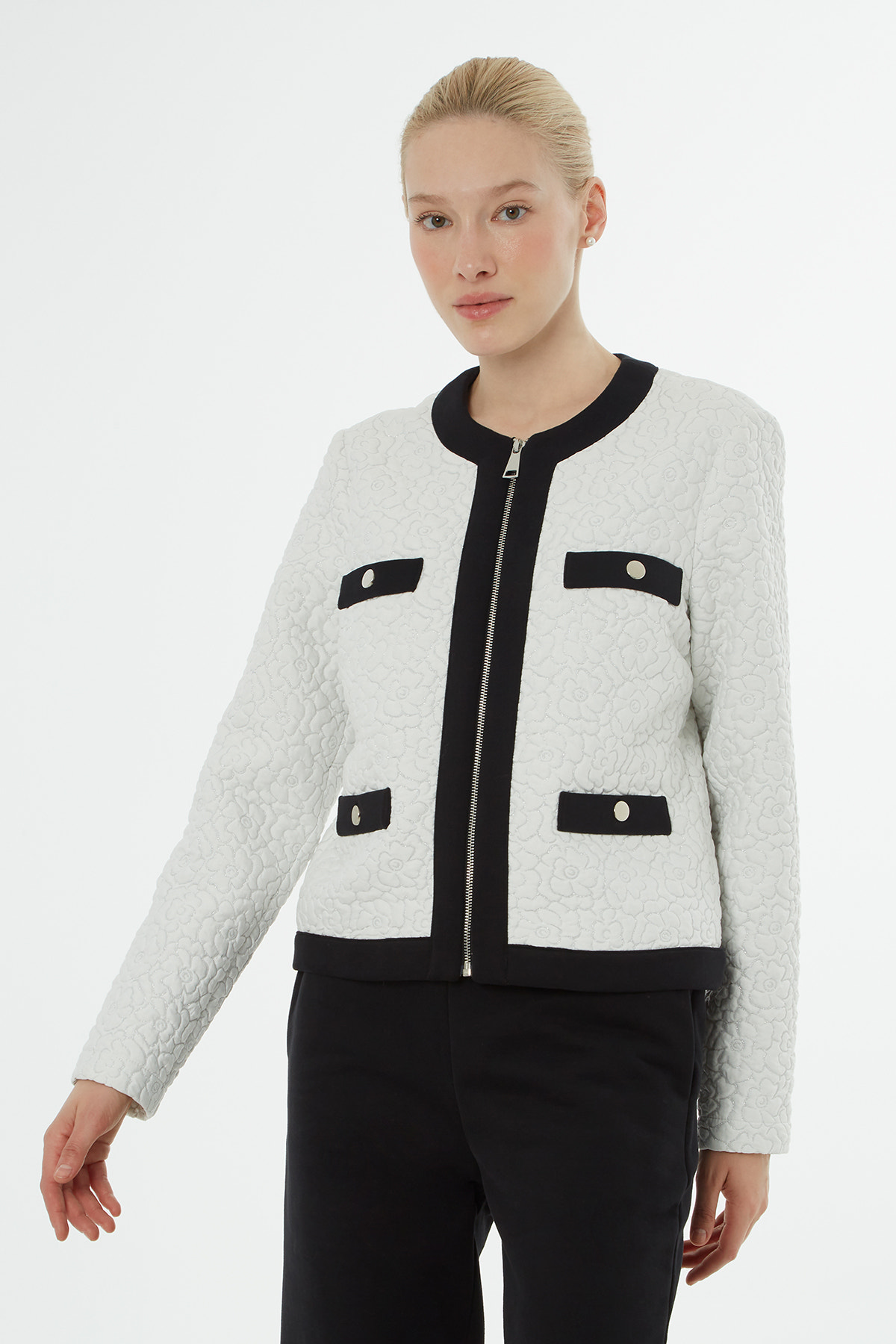 Çiçek Desenli Ceket Beli Lastikli Eşofman Takımı