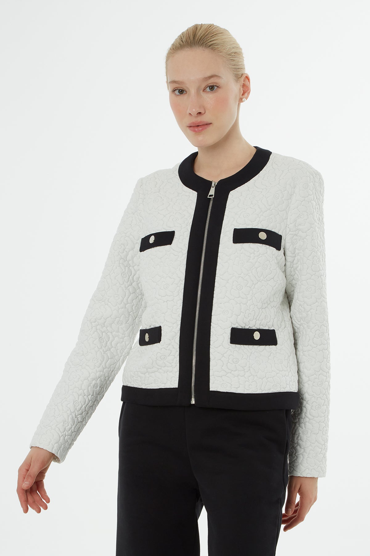 Çiçek Desenli Ceket Beli Lastikli Eşofman Takımı