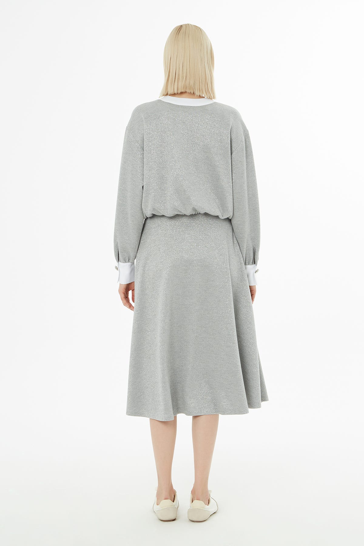 Bisiklet Yaka Ceket Ve Volanlı Midi Boy Etekli Takım