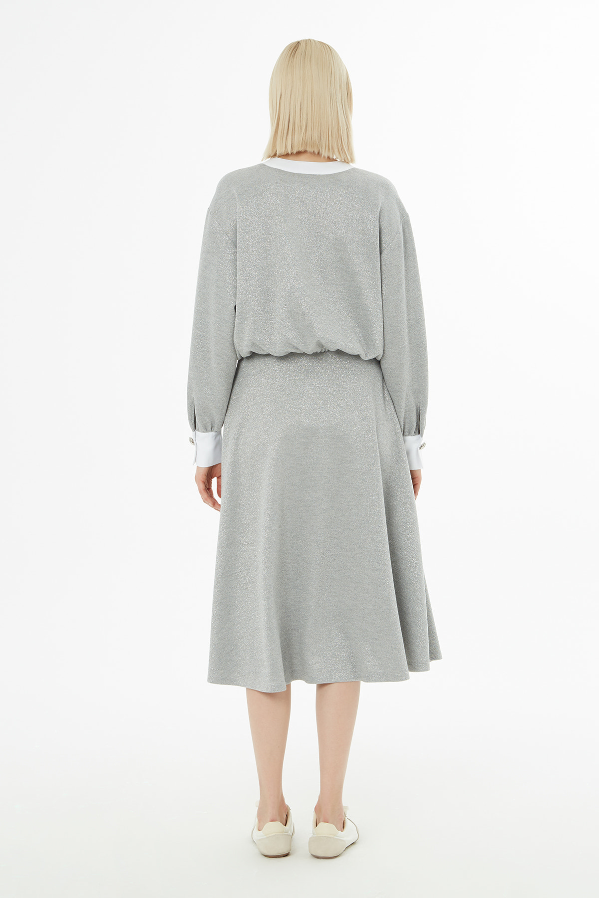 Bisiklet Yaka Ceket Ve Volanlı Midi Boy Etekli Takım