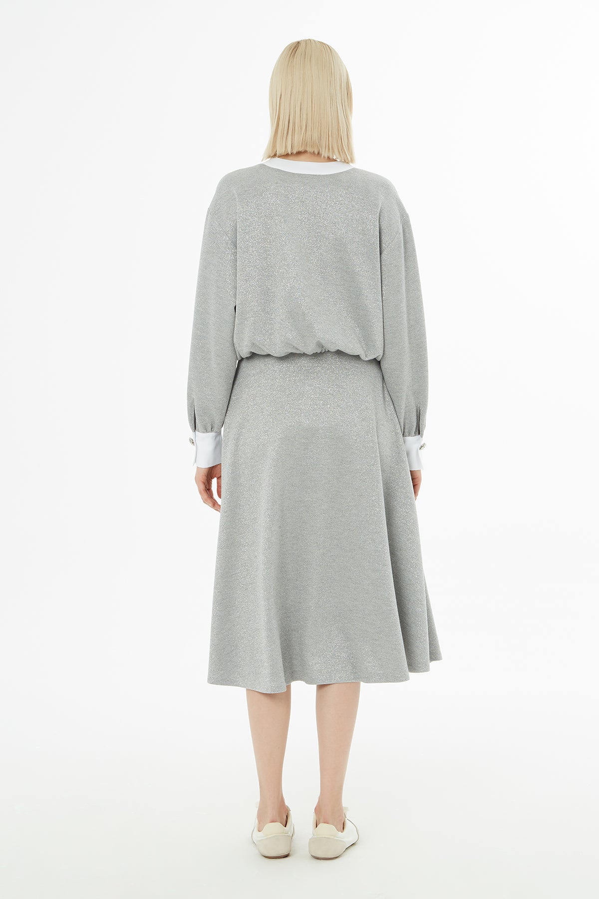 Bisiklet Yaka Ceket Ve Volanlı Midi Boy Etekli Takım