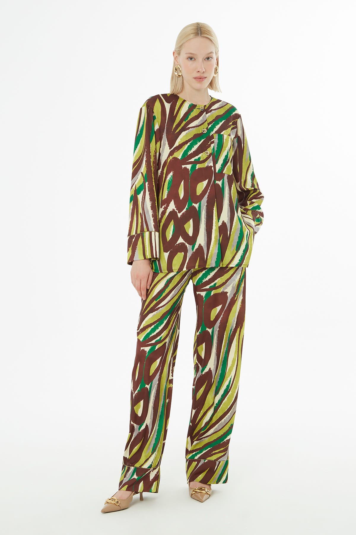 Alloever Desenli Bluz Ve Pantolonlu Takım