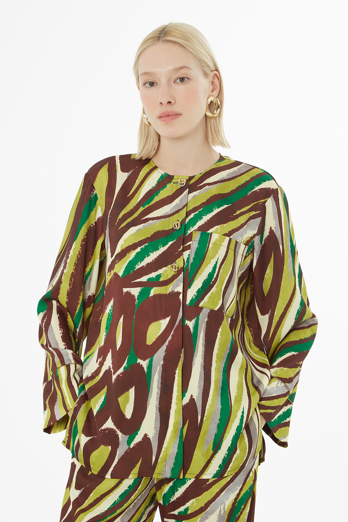 Alloever Desenli Bluz Ve Pantolonlu Takım