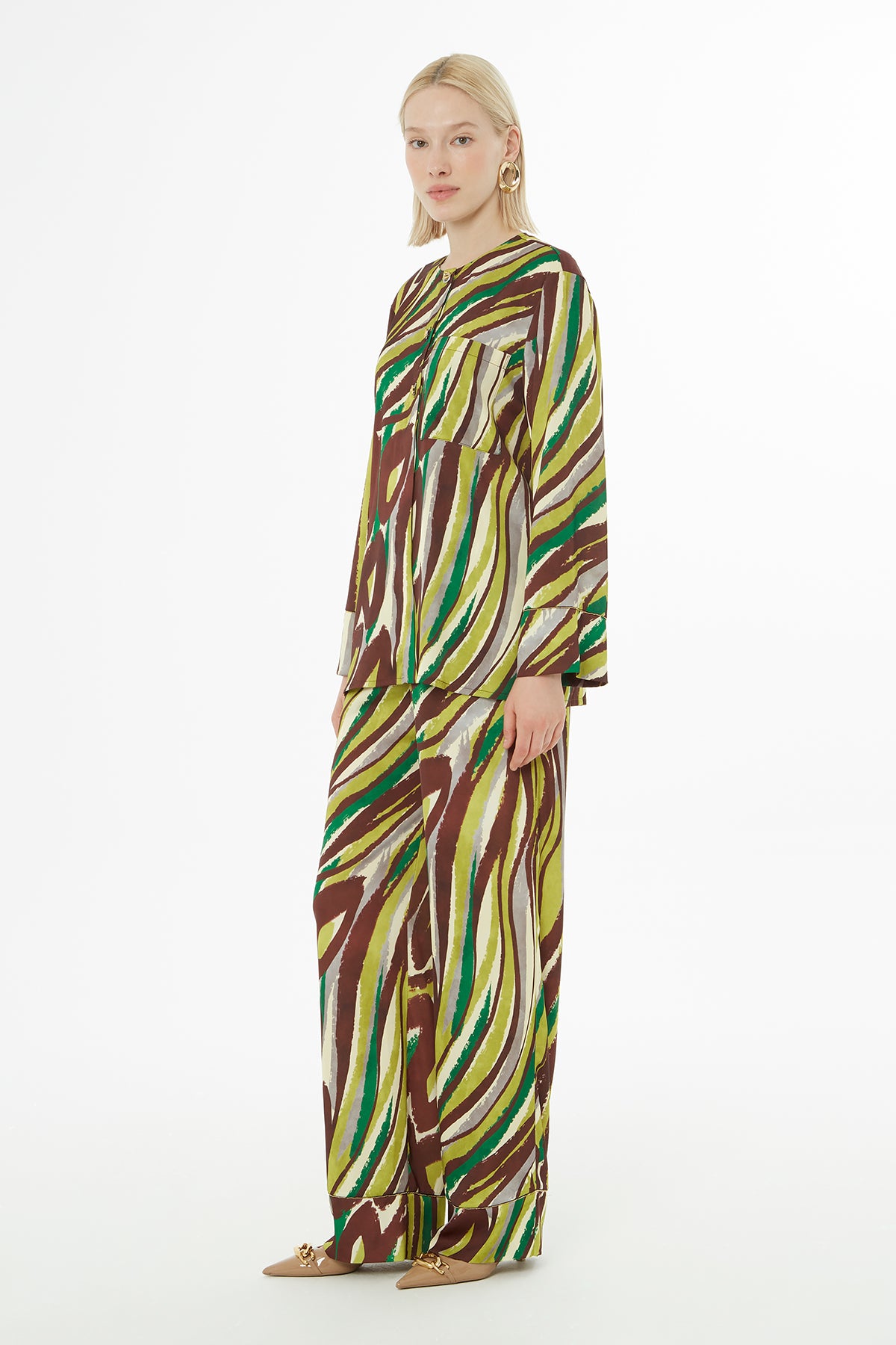 Alloever Desenli Bluz Ve Pantolonlu Takım