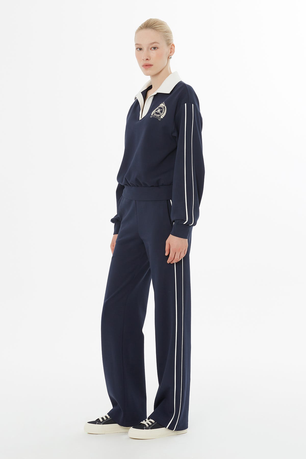 V Yaka Sweat Beli Lastikli Eşofman Takımı