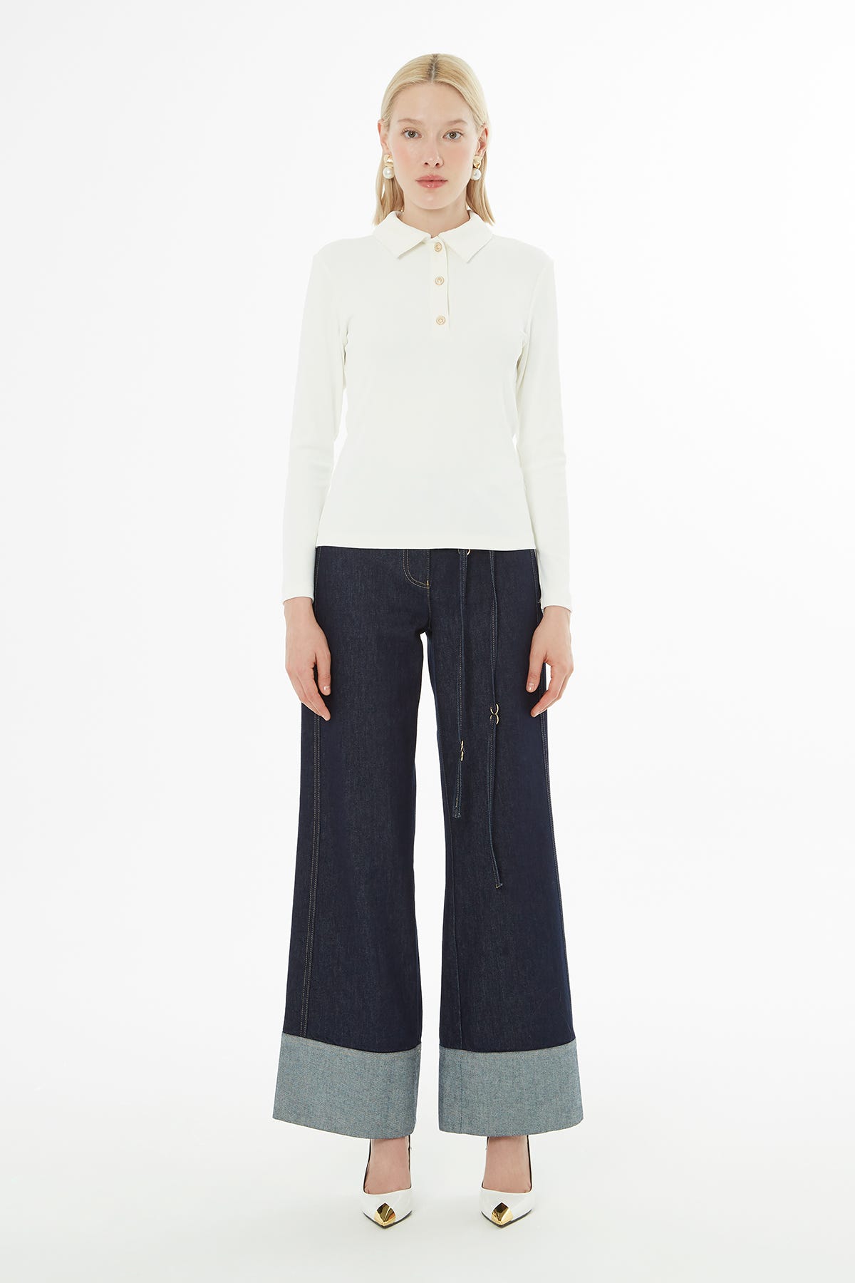 Yakalı Düğmeli Uzun Kol T-Shirt