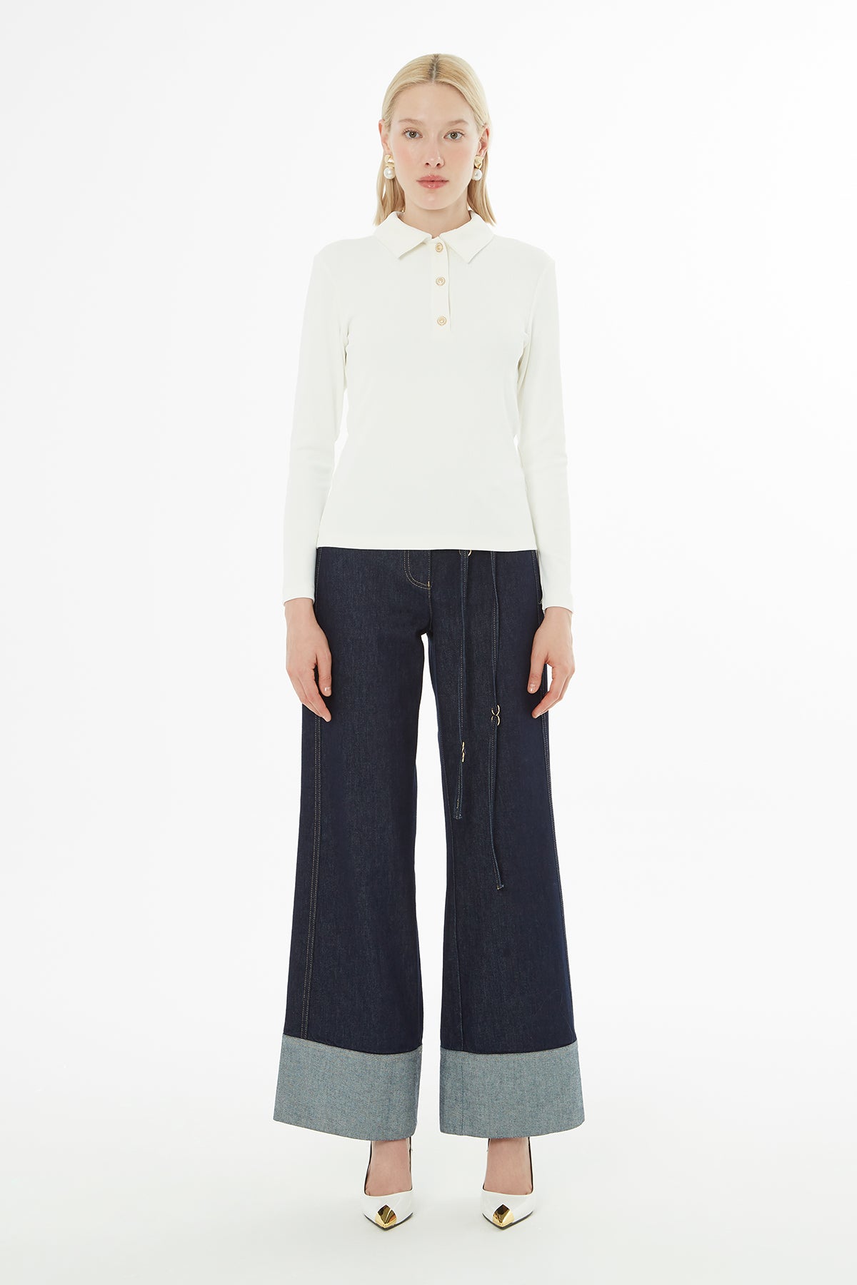 Yakalı Düğmeli Uzun Kol T-Shirt