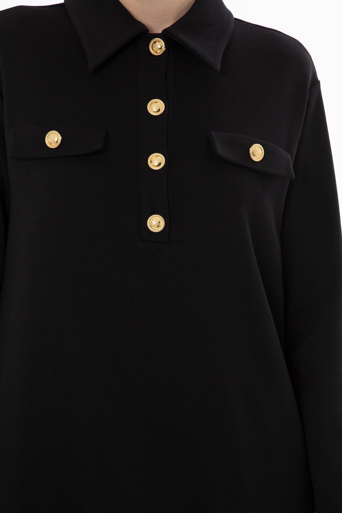 Önden Düğmeli Yakalı Midi Elbise