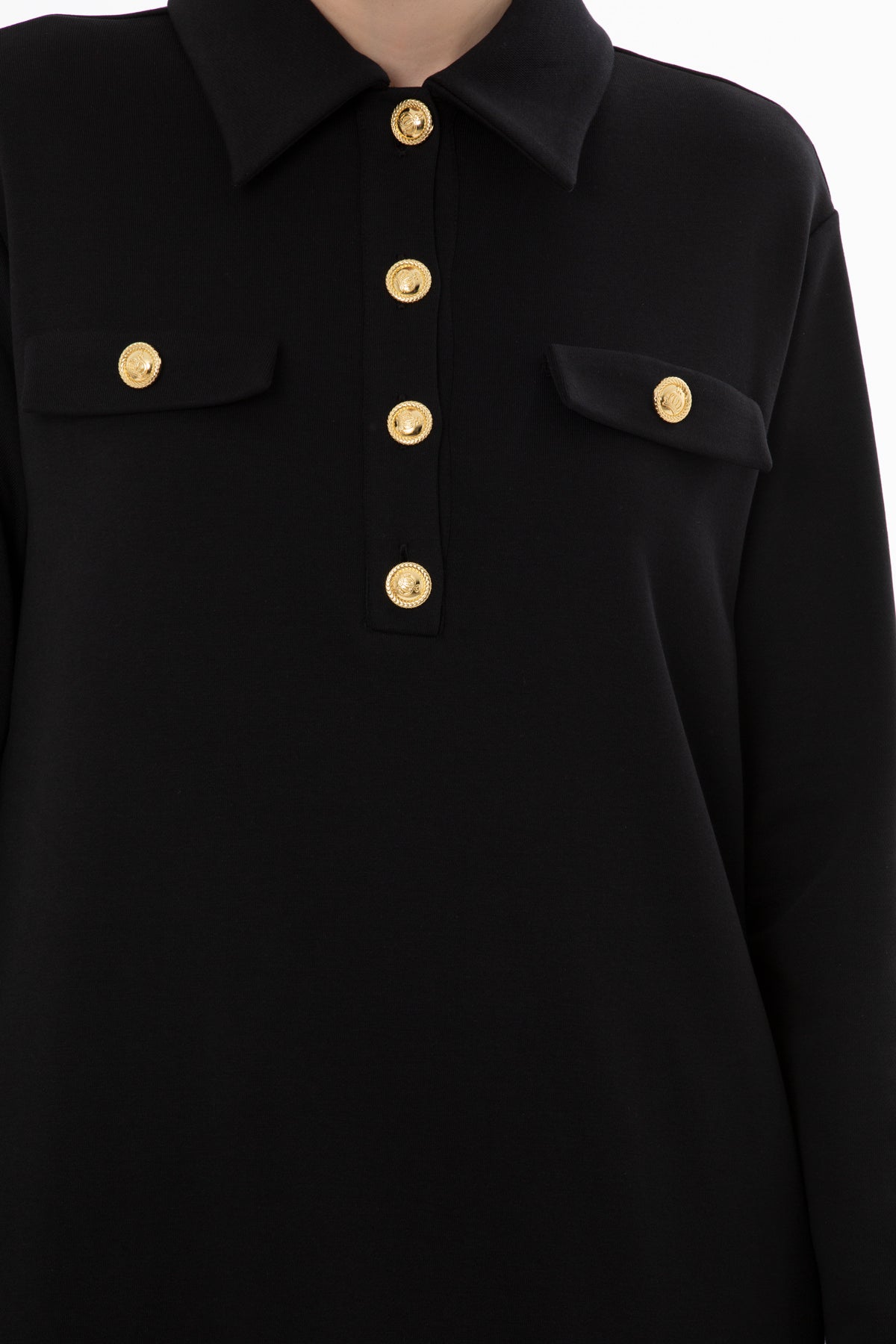 Önden Düğmeli Yakalı Midi Elbise